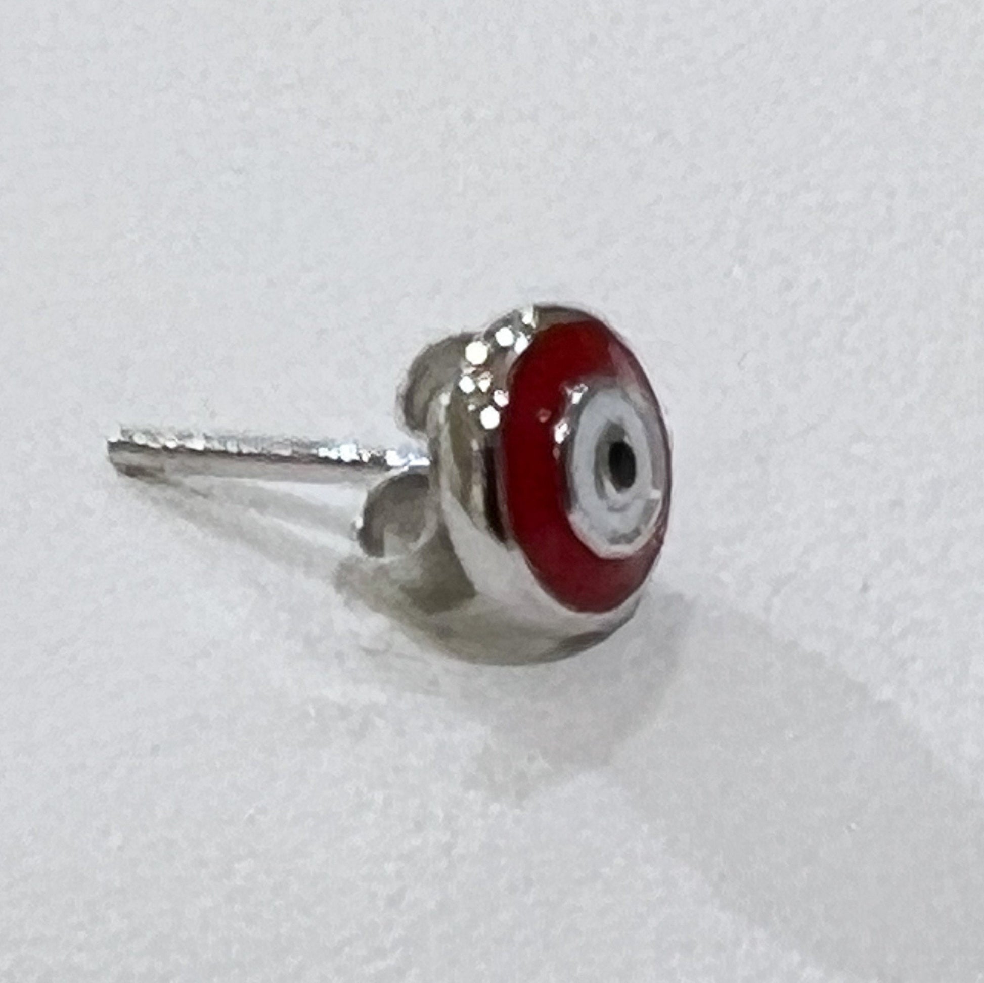 Red Enamel Guardian Eye Stud Earring in Silver 925