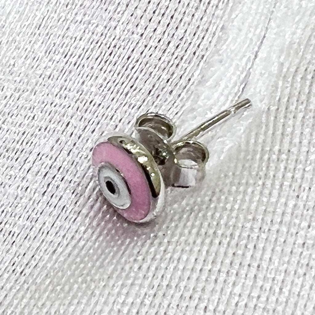 Pink Enamel Guardian Eye Stud Earring in Silver 925