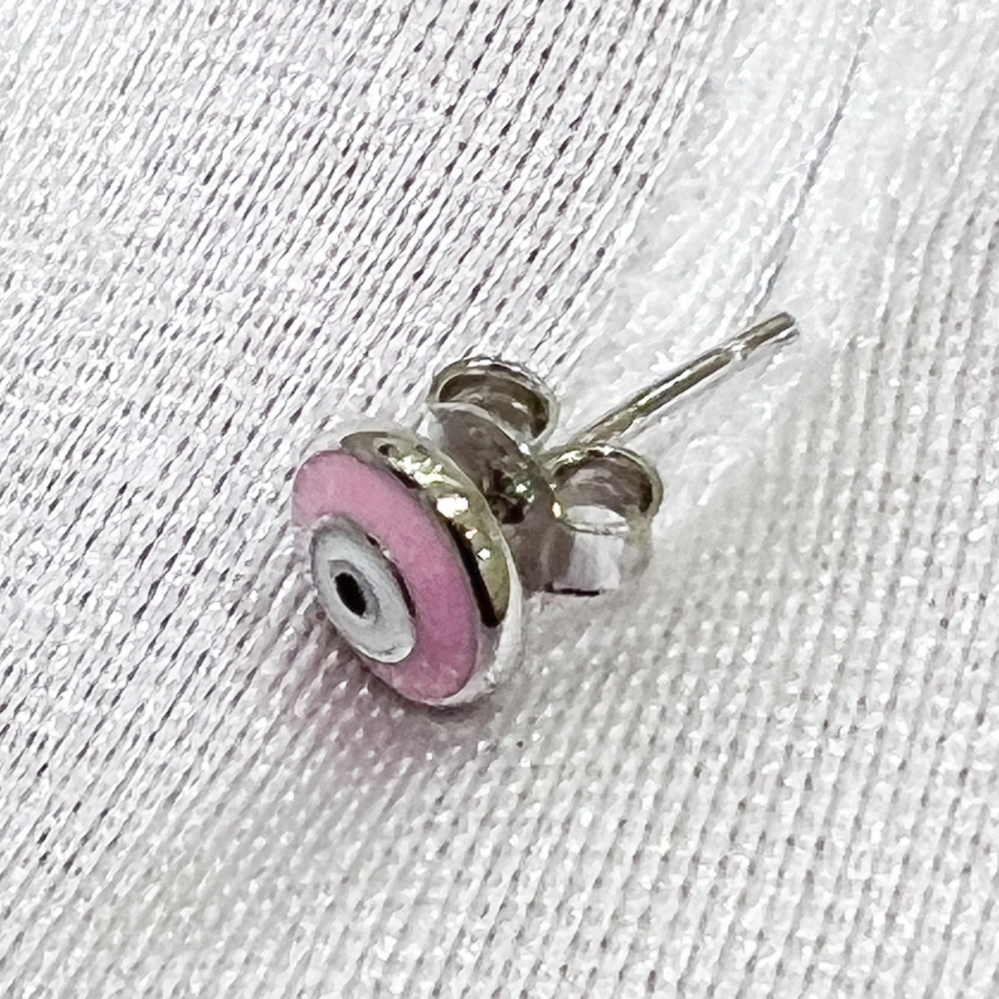 Pink Enamel Guardian Eye Stud Earring in Silver 925