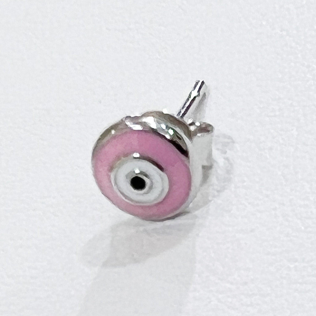 Pink Enamel Guardian Eye Stud Earring in Silver 925