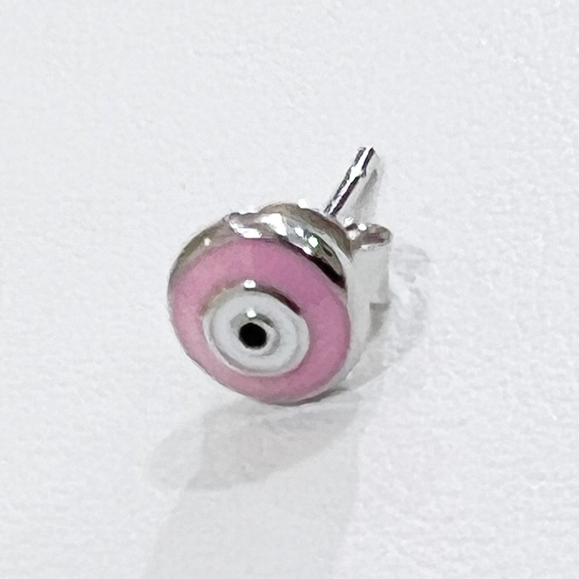 Pink Enamel Guardian Eye Stud Earring in Silver 925