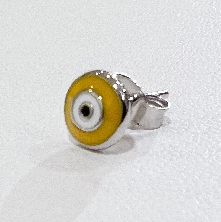 Yellow Enamel Guardian Eye Stud Earring in Silver 925
