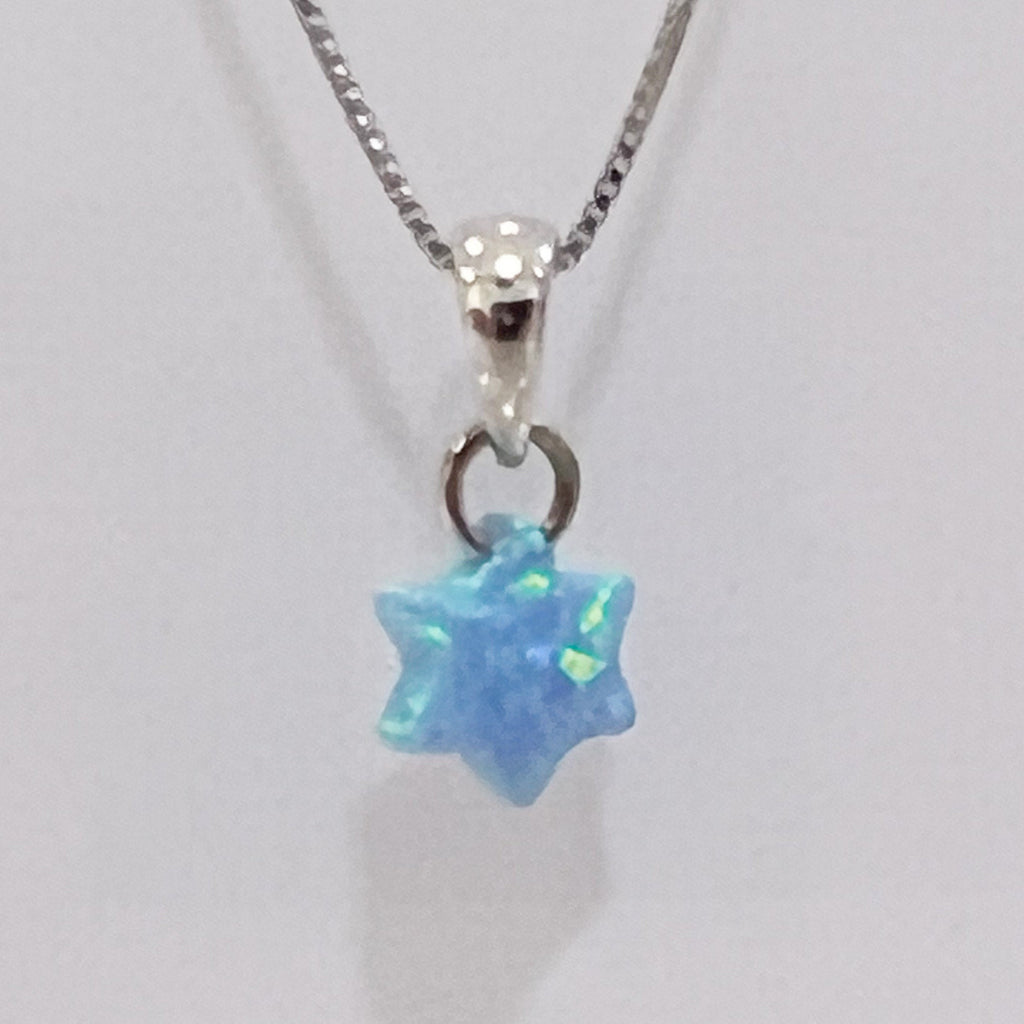 Small David Star Pendant with Opal Gemstone in Silver 925