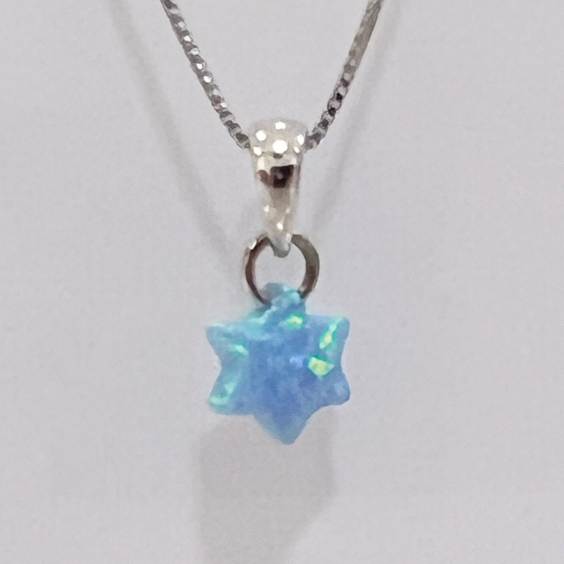 Small David Star Pendant with Opal Gemstone in Silver 925