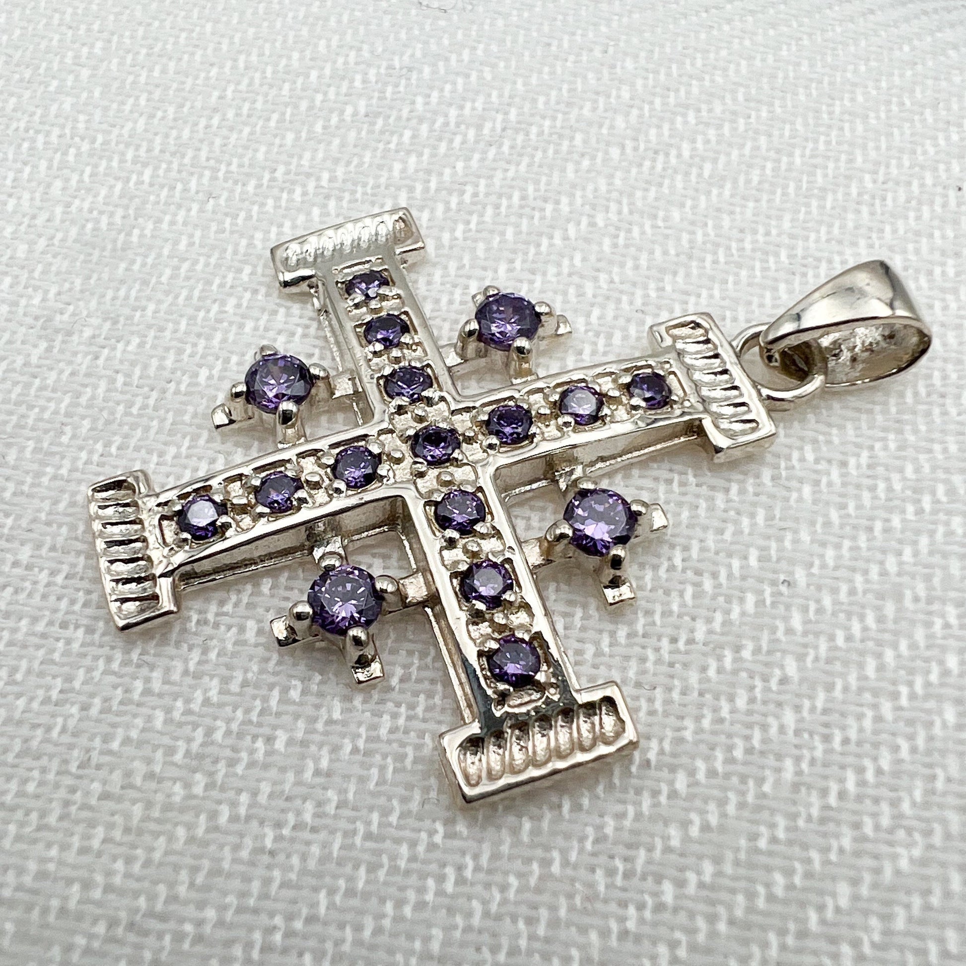 Holy Land Jerusalem Cross in Silver 925 Adorned with Amethyst Gems