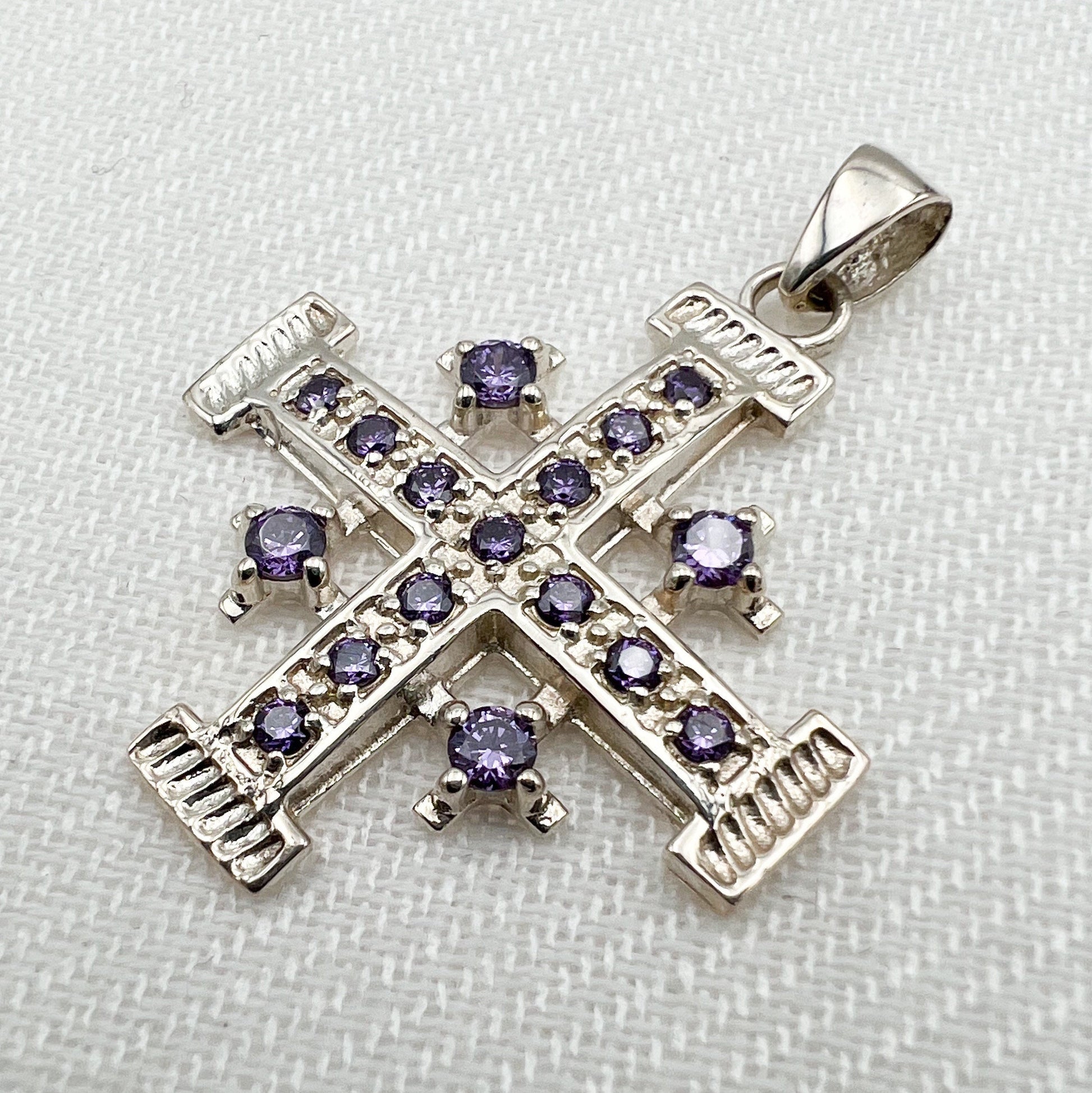Holy Land Jerusalem Cross in Silver 925 Adorned with Amethyst Gems