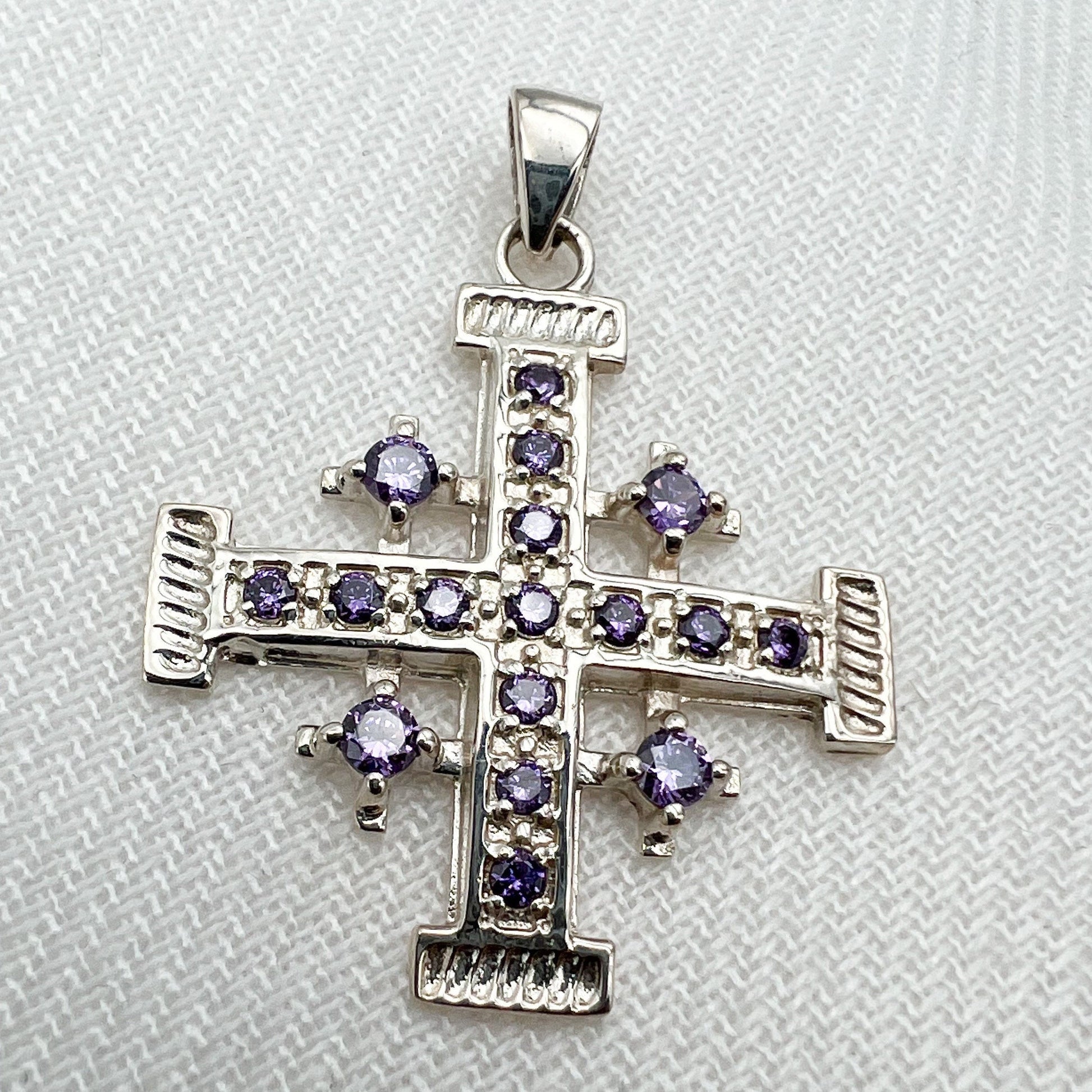 Holy Land Jerusalem Cross in Silver 925 Adorned with Amethyst Gems