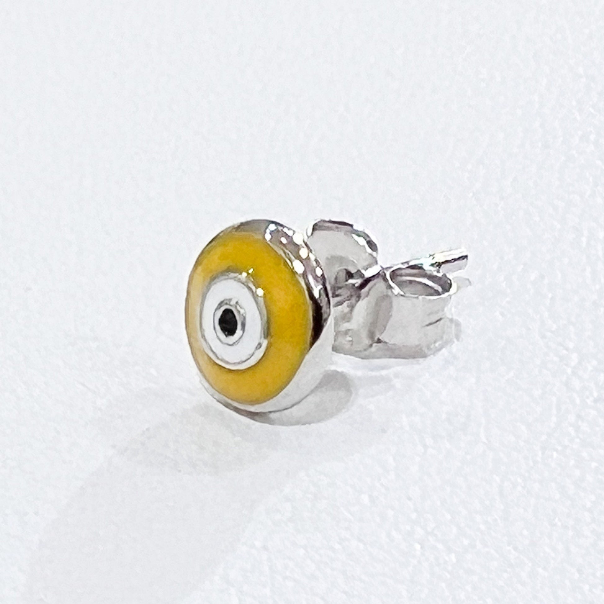 Yellow Enamel Guardian Eye Stud Earring in Silver 925