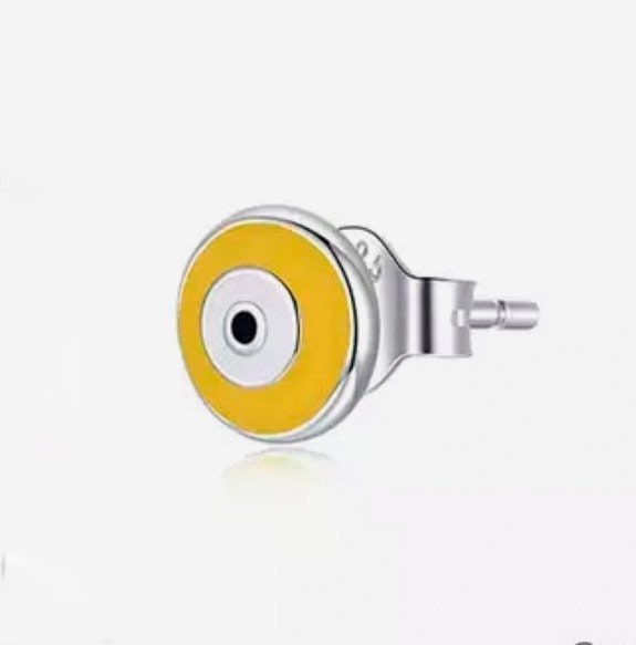 Yellow Enamel Guardian Eye Stud Earring in Silver 925