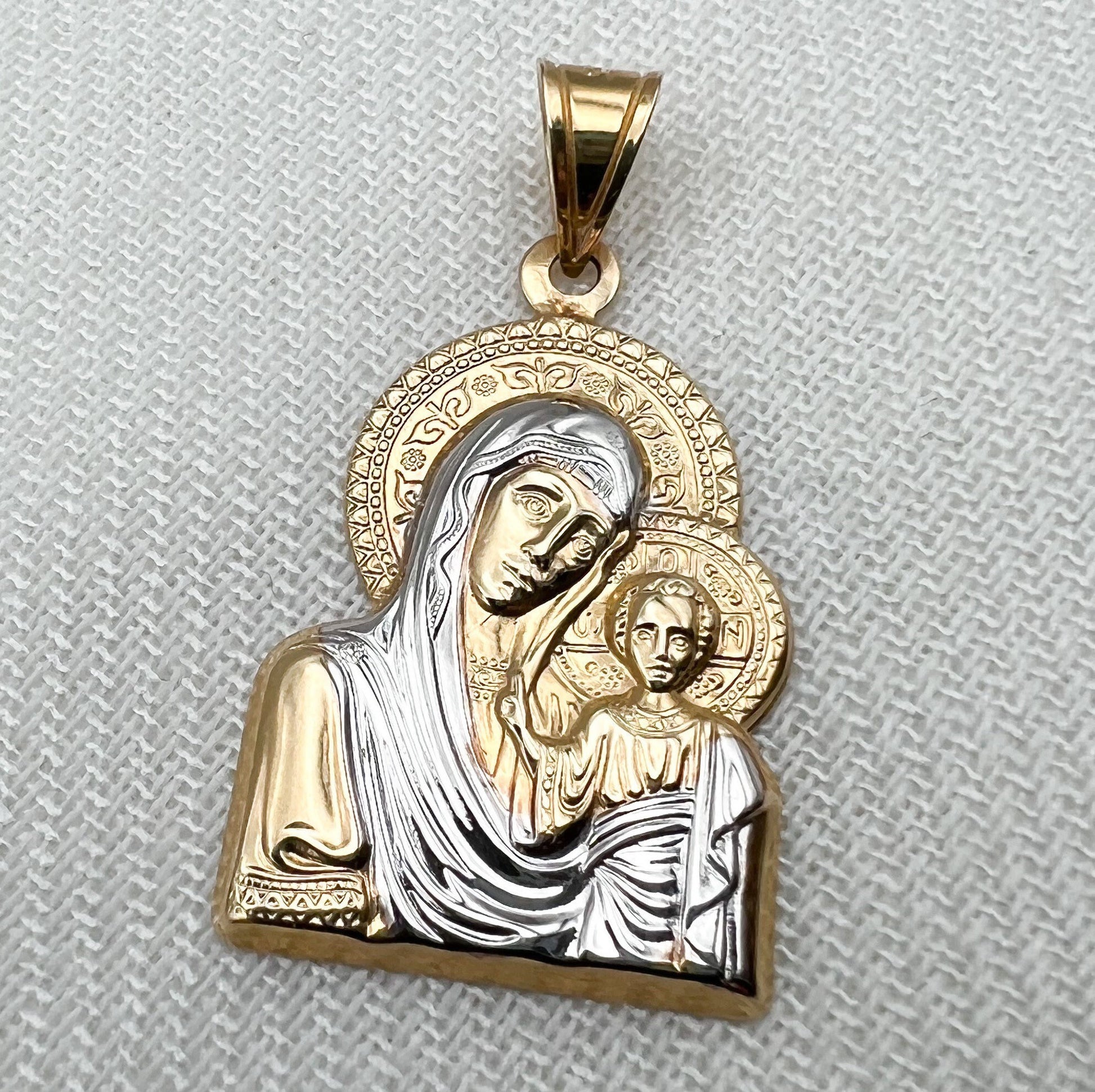 Mary and Baby Jesus 14k Gold Pendant