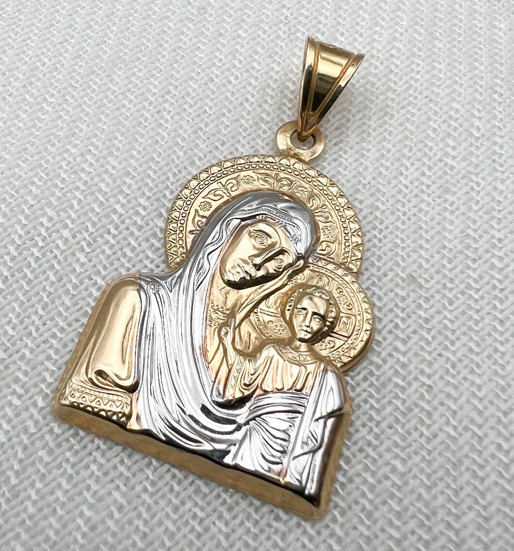 Mary and Baby Jesus 14k Gold Pendant