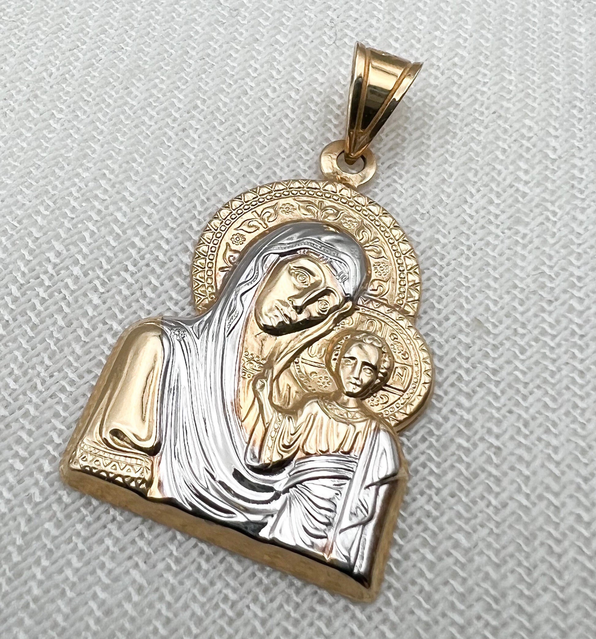 Mary and Baby Jesus 14k Gold Pendant