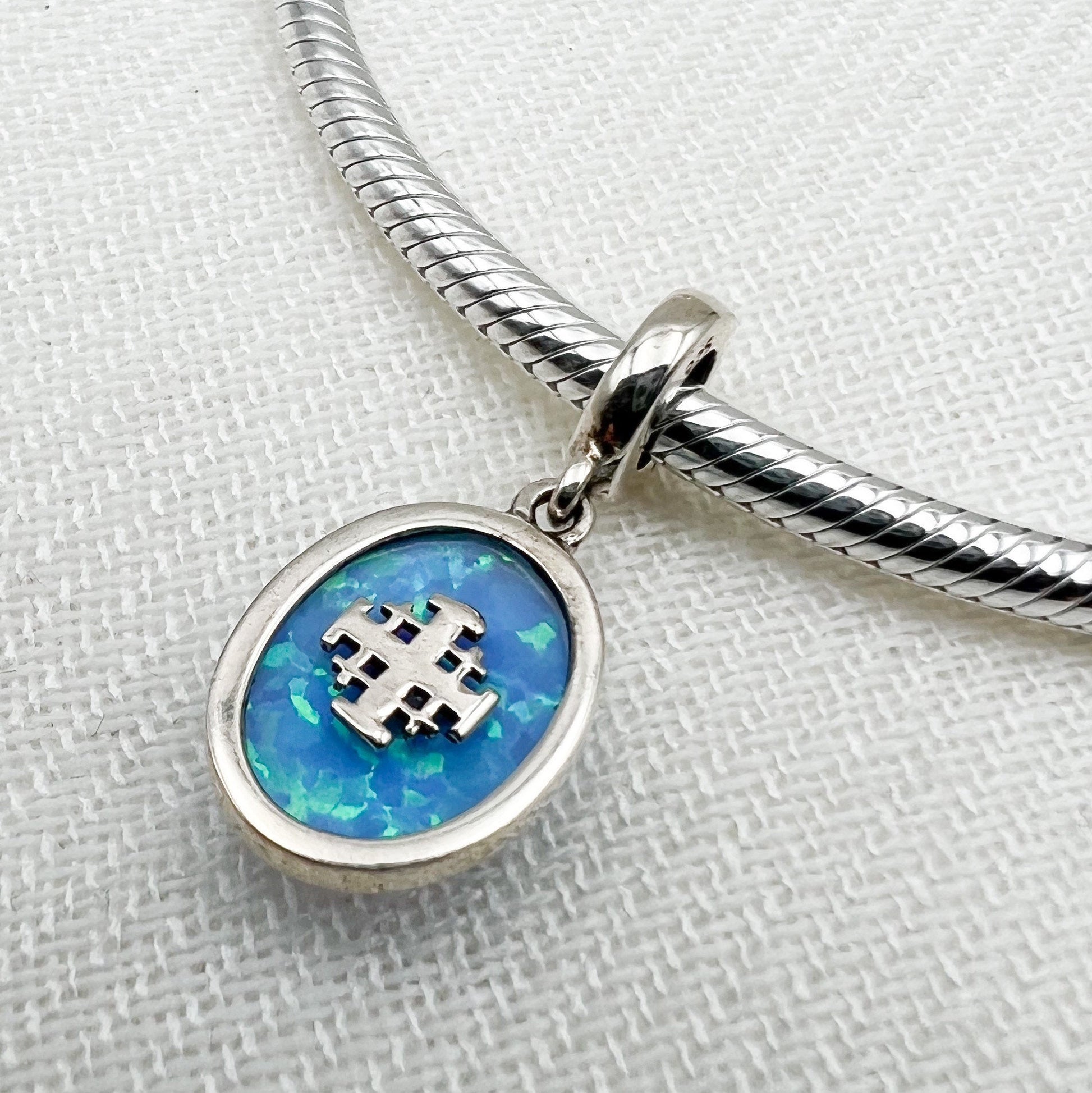 Jerusalem Cross Charm with Opal in Silver 925 - Perfect for Pandora Bracelets