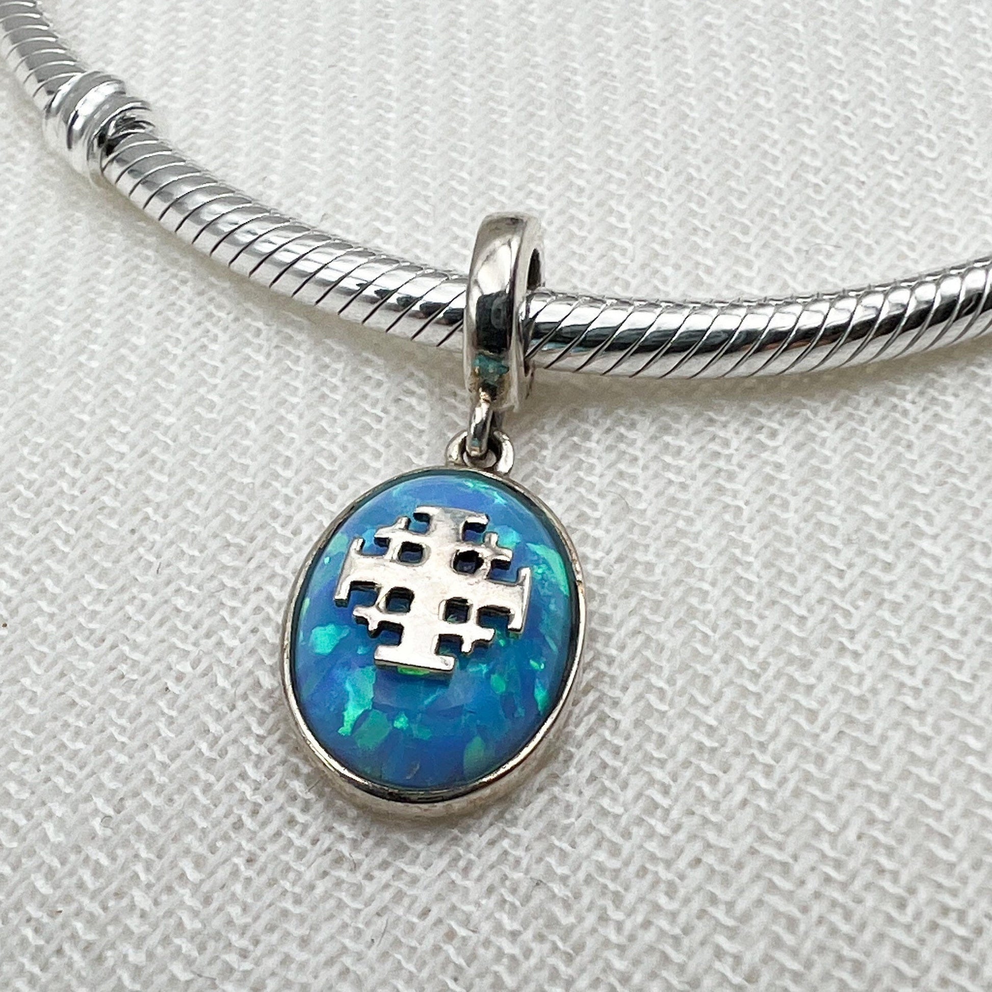 Jerusalem Cross Charm with Opal in Silver 925 - Perfect for Pandora Bracelets
