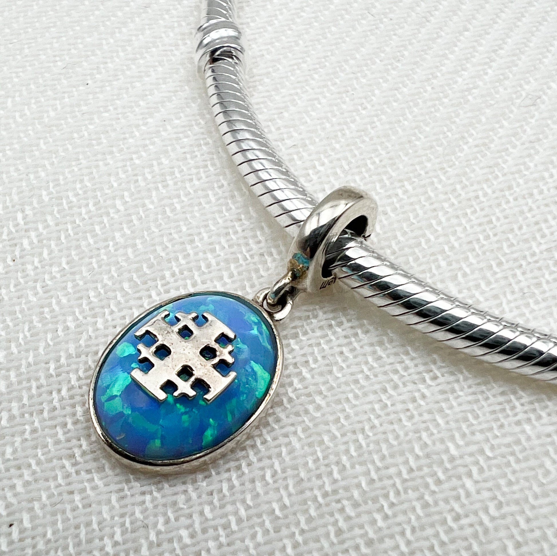 Jerusalem Cross Charm with Opal in Silver 925 - Perfect for Pandora Bracelets