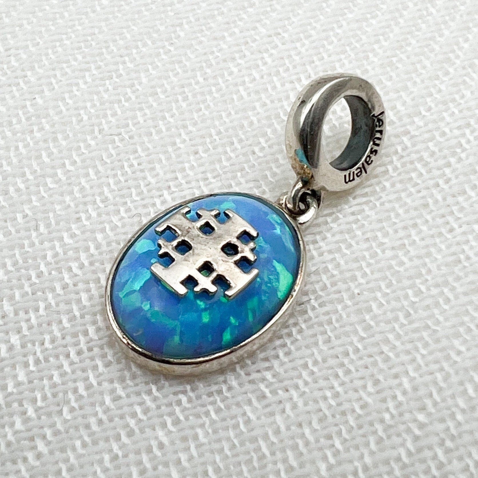 Jerusalem Cross Charm with Opal in Silver 925 - Perfect for Pandora Bracelets