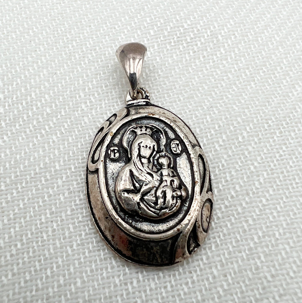 Mary and Baby Jesus Icon Silver 925 Pendant