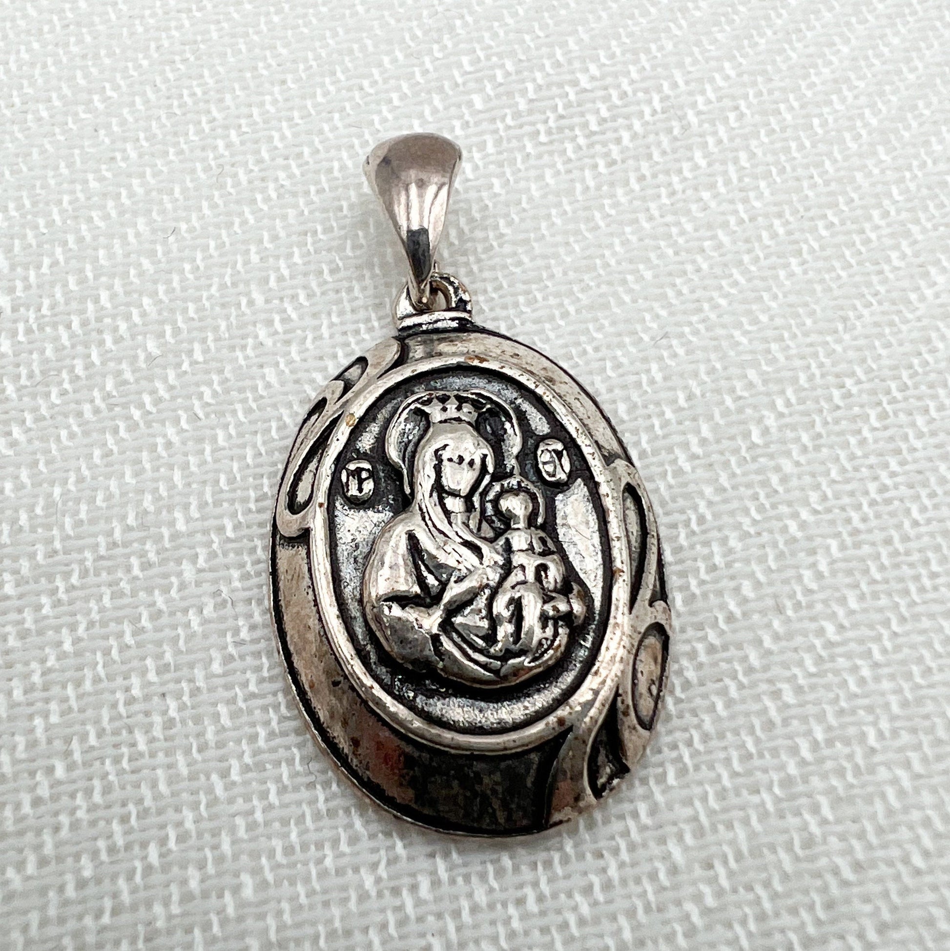 Mary and Baby Jesus Icon Silver 925 Pendant