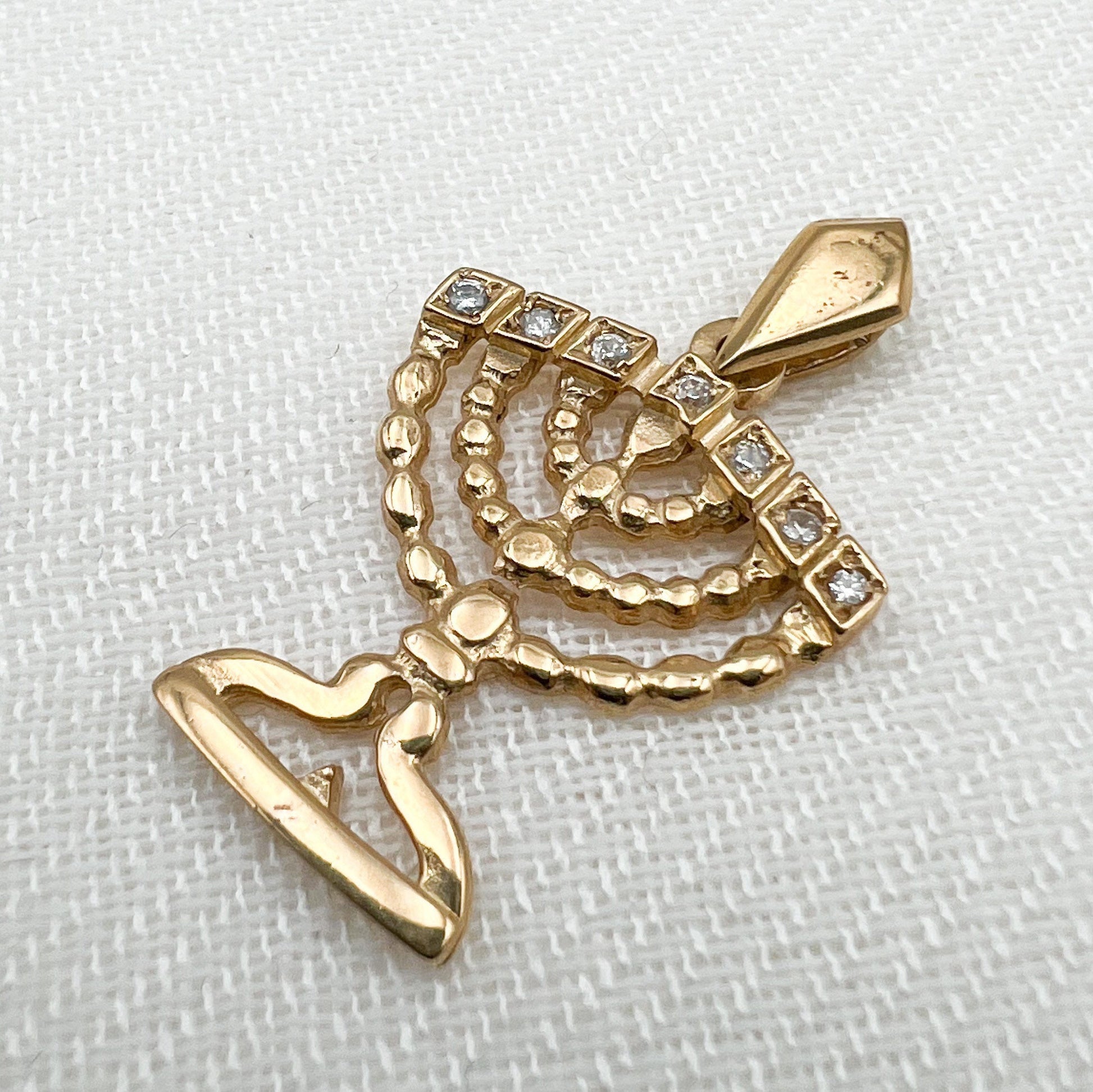 14k Solid Gold Menorah Pendant with Sparkling Zirconia