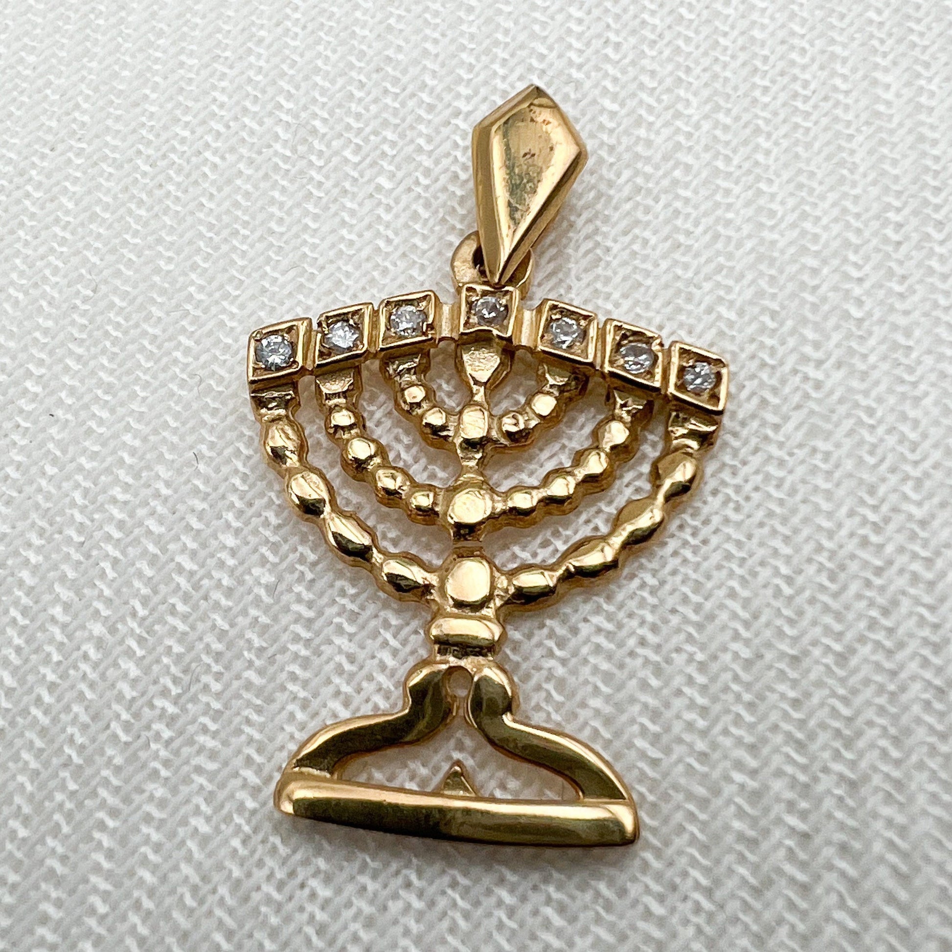 14k Solid Gold Menorah Pendant with Sparkling Zirconia