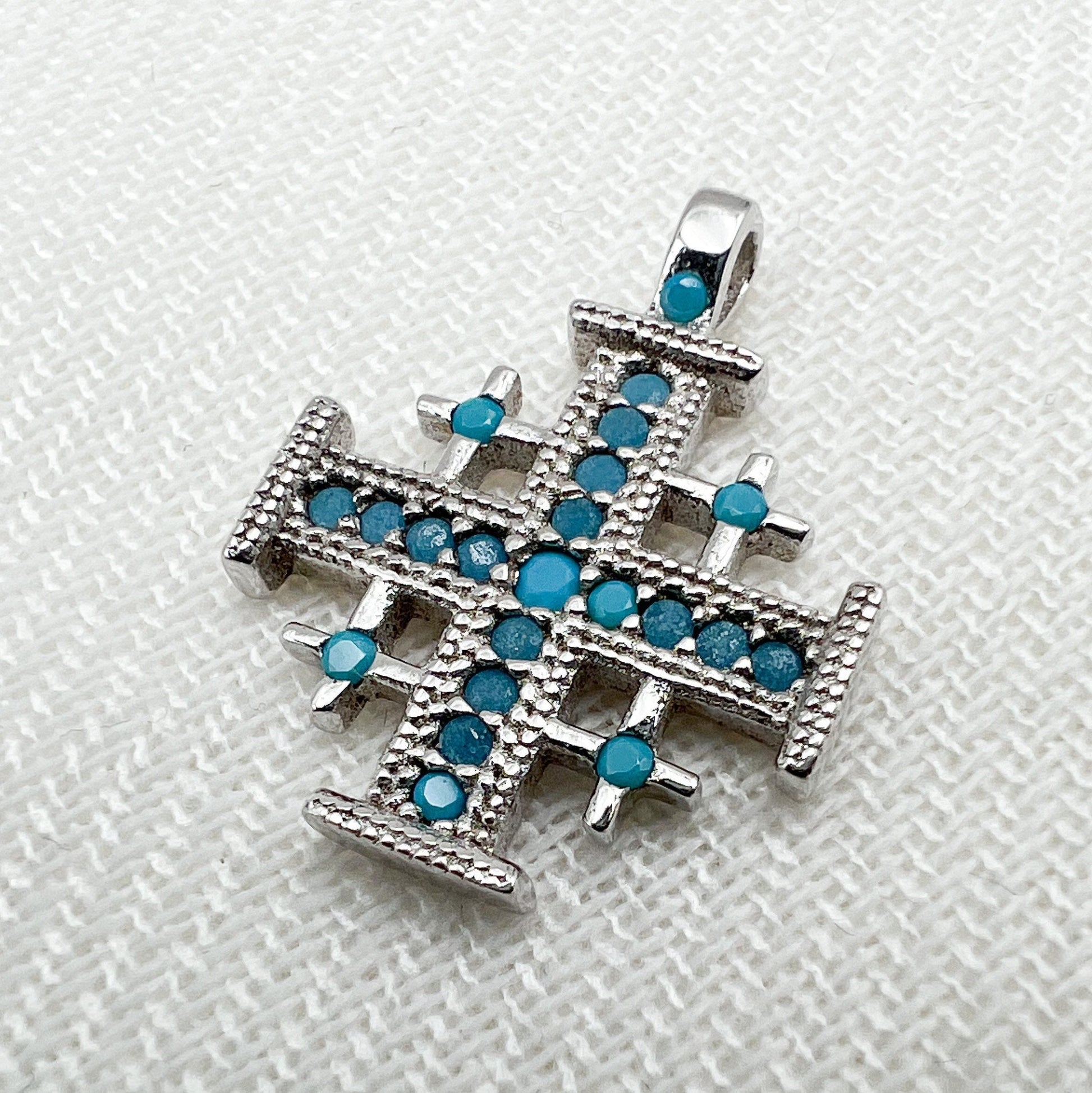 Jerusalem Cross Pendant in Silver 925 with Turquoise Stone