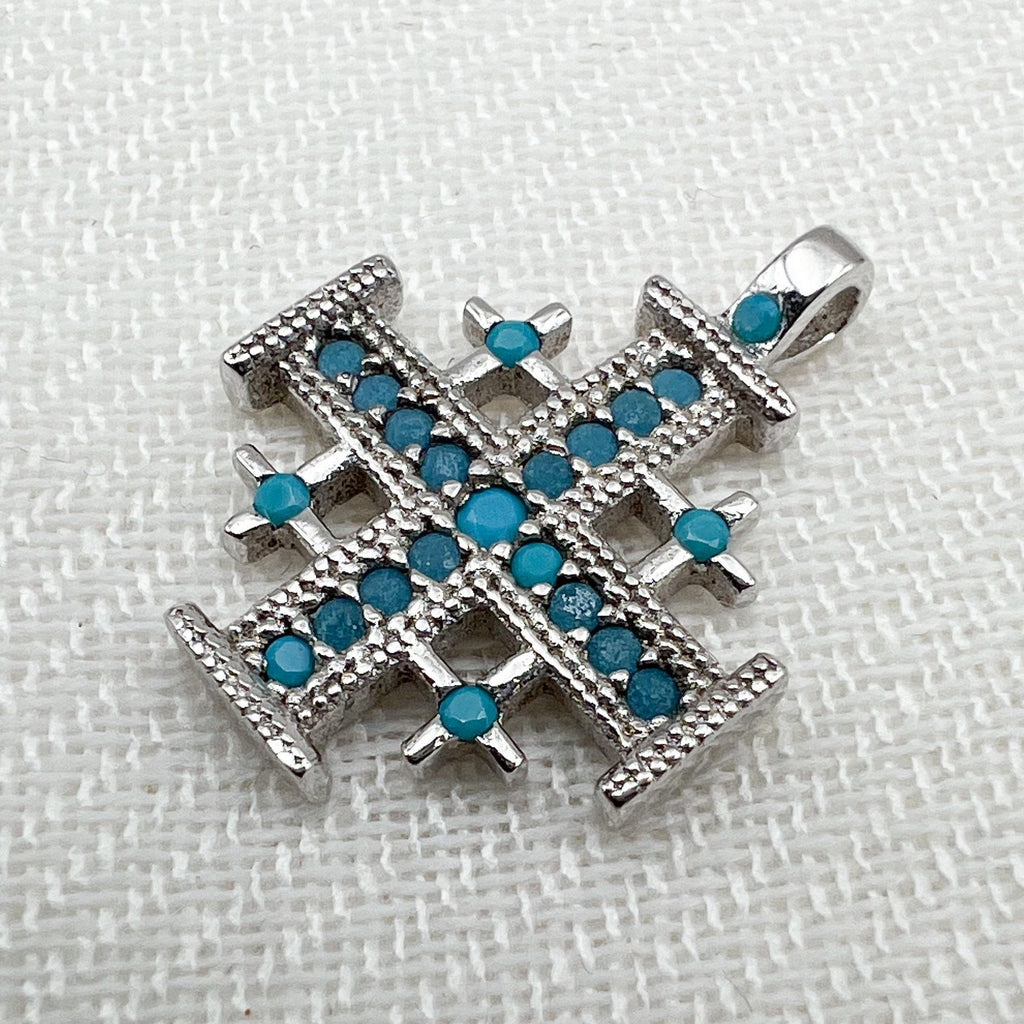 Jerusalem Cross Pendant in Silver 925 with Turquoise Stone