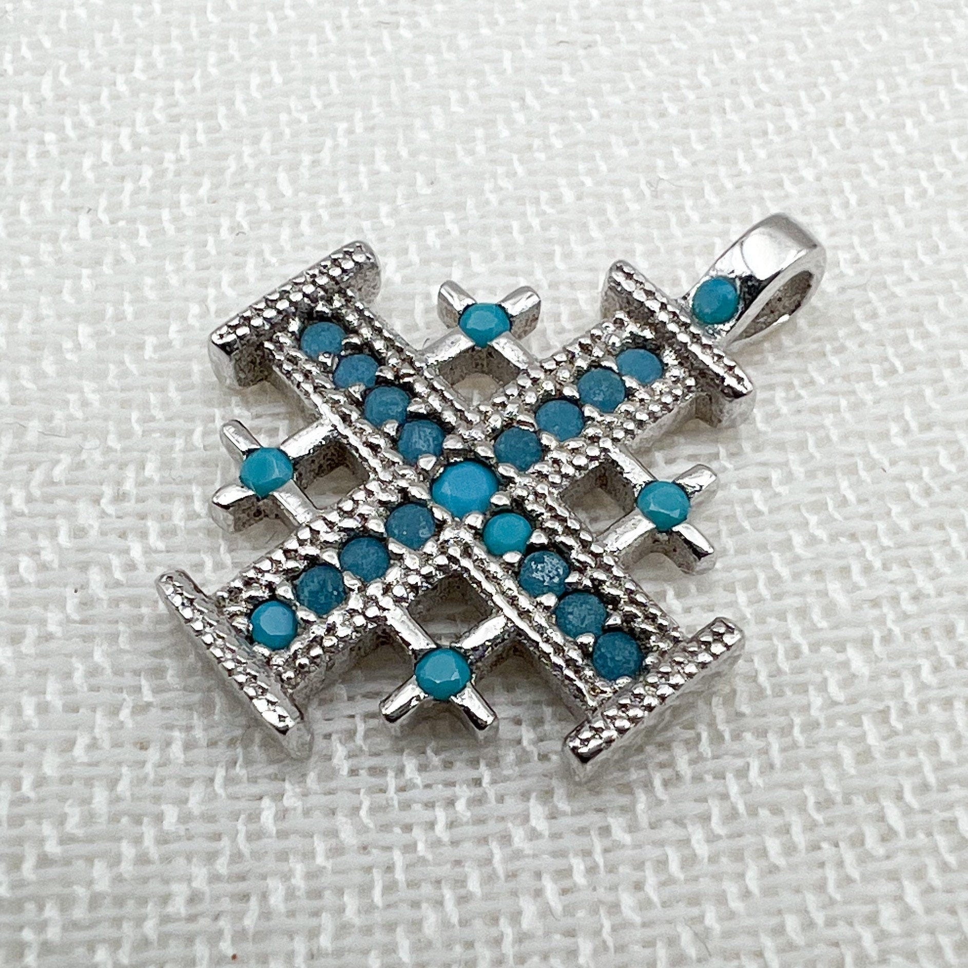 Jerusalem Cross Pendant in Silver 925 with Turquoise Stone