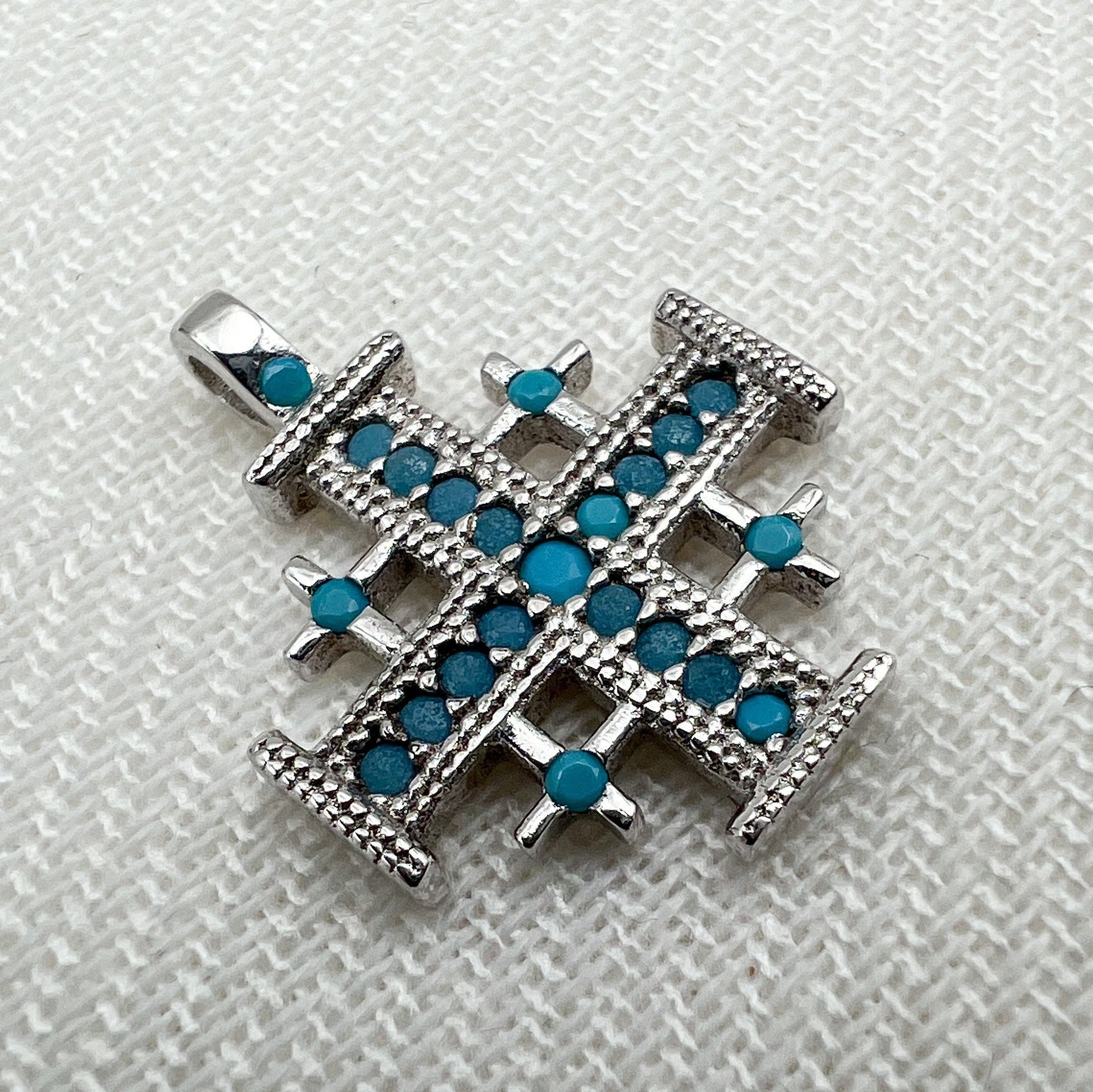 Jerusalem Cross Pendant in Silver 925 with Turquoise Stone
