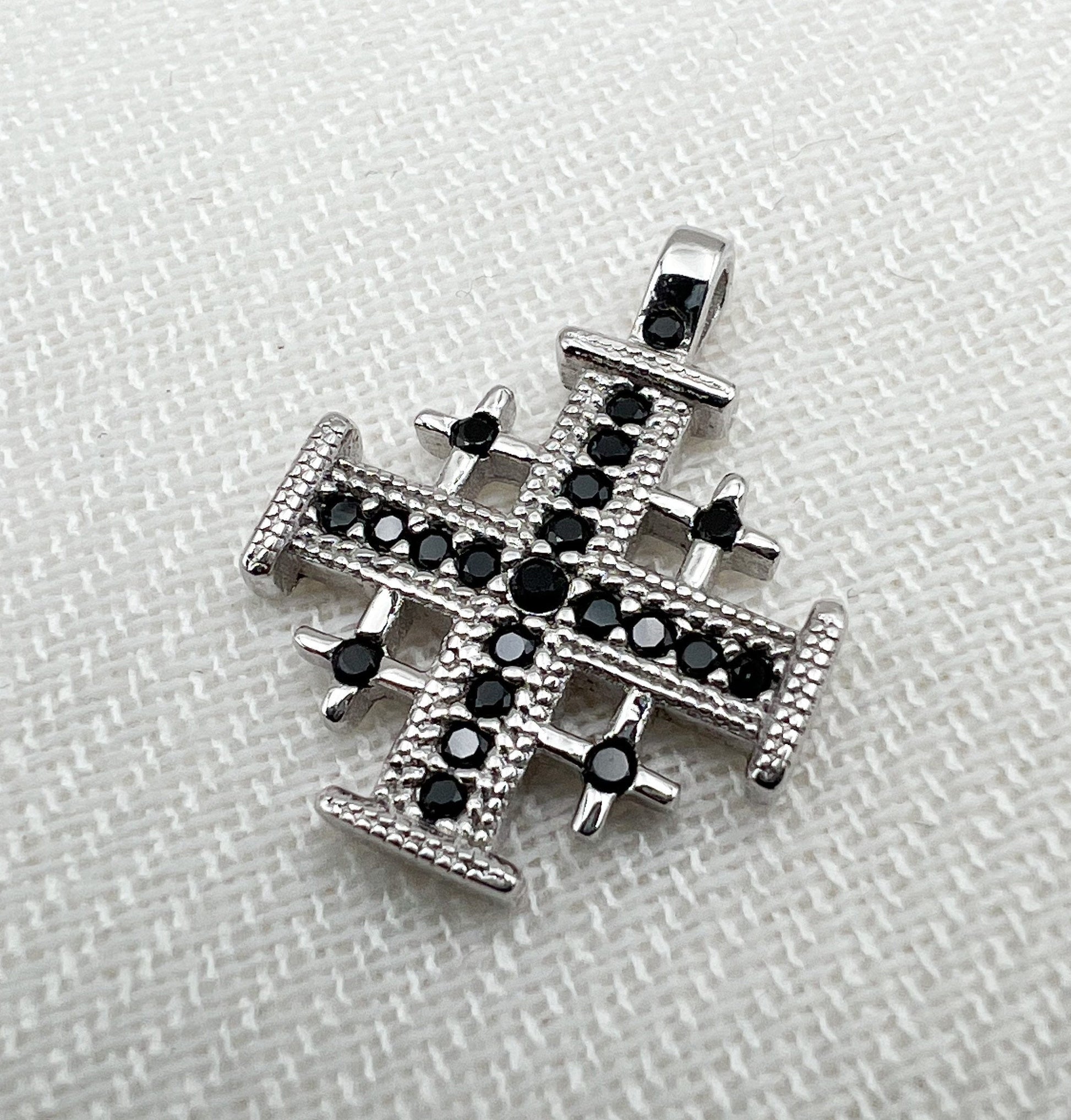 Faithful Grace Jerusalem Cross Pendant in Silver 925 with Bold Black Onyx Accent