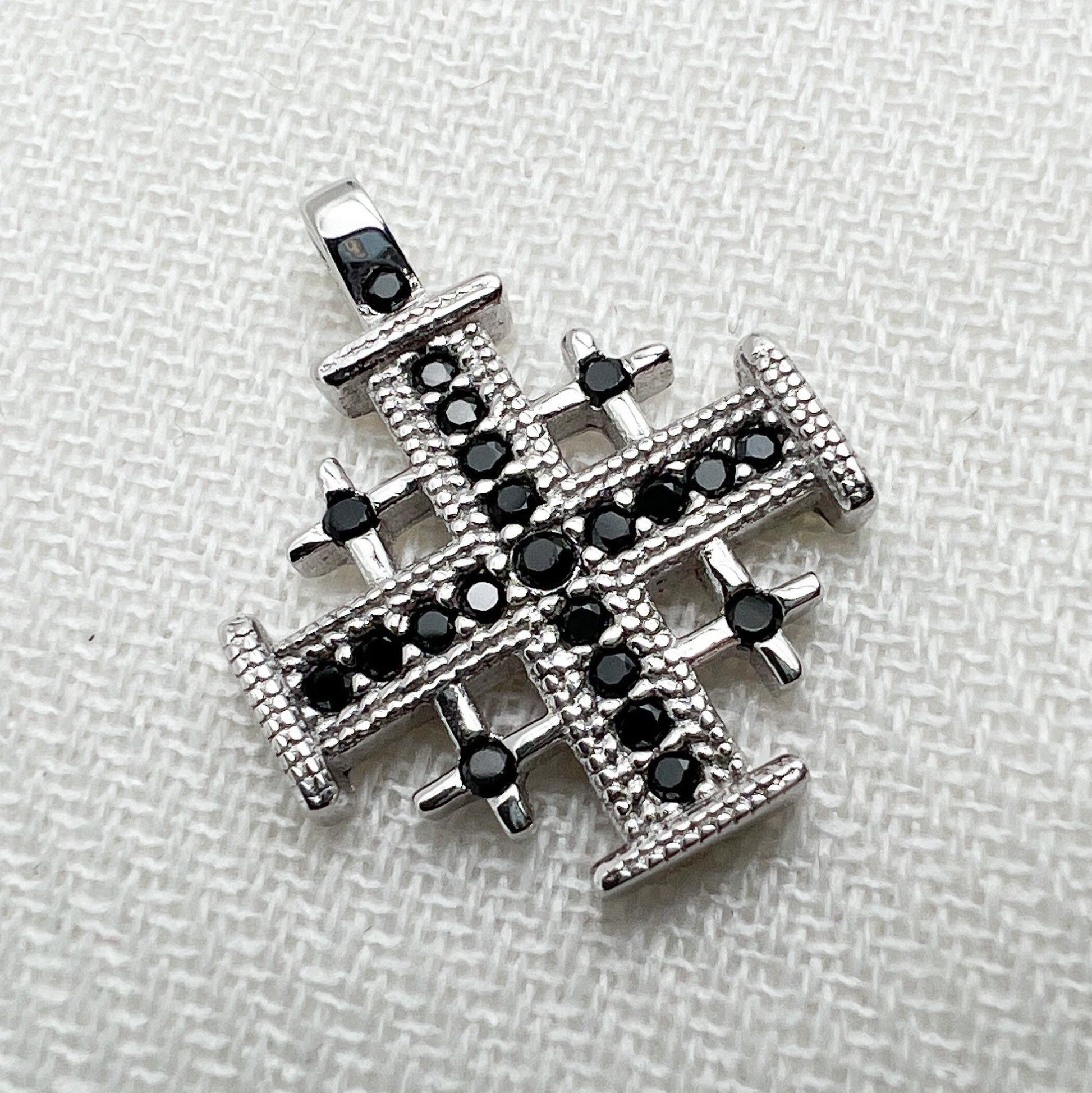 Faithful Grace Jerusalem Cross Pendant in Silver 925 with Bold Black Onyx Accent
