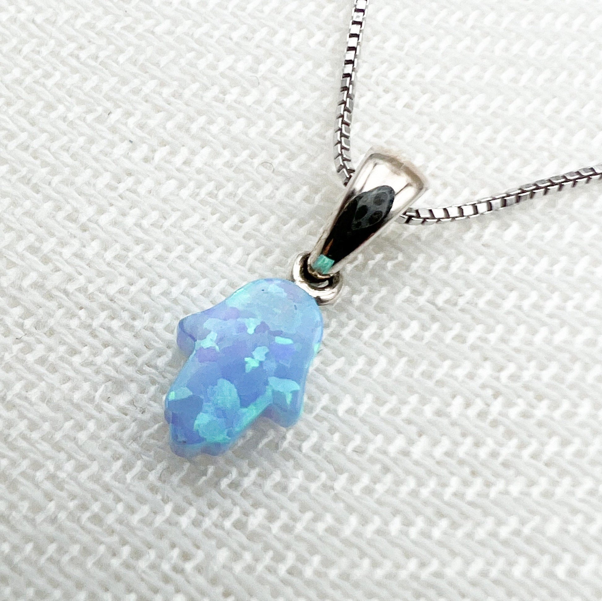 Blue Opal Hamsa Pendant in Sterling Silver 925