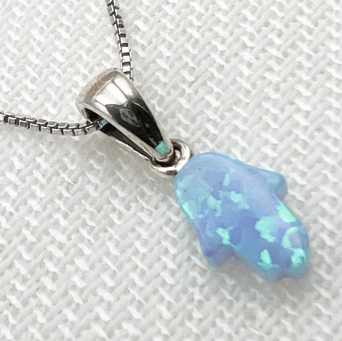 Blue Opal Hamsa Pendant in Sterling Silver 925