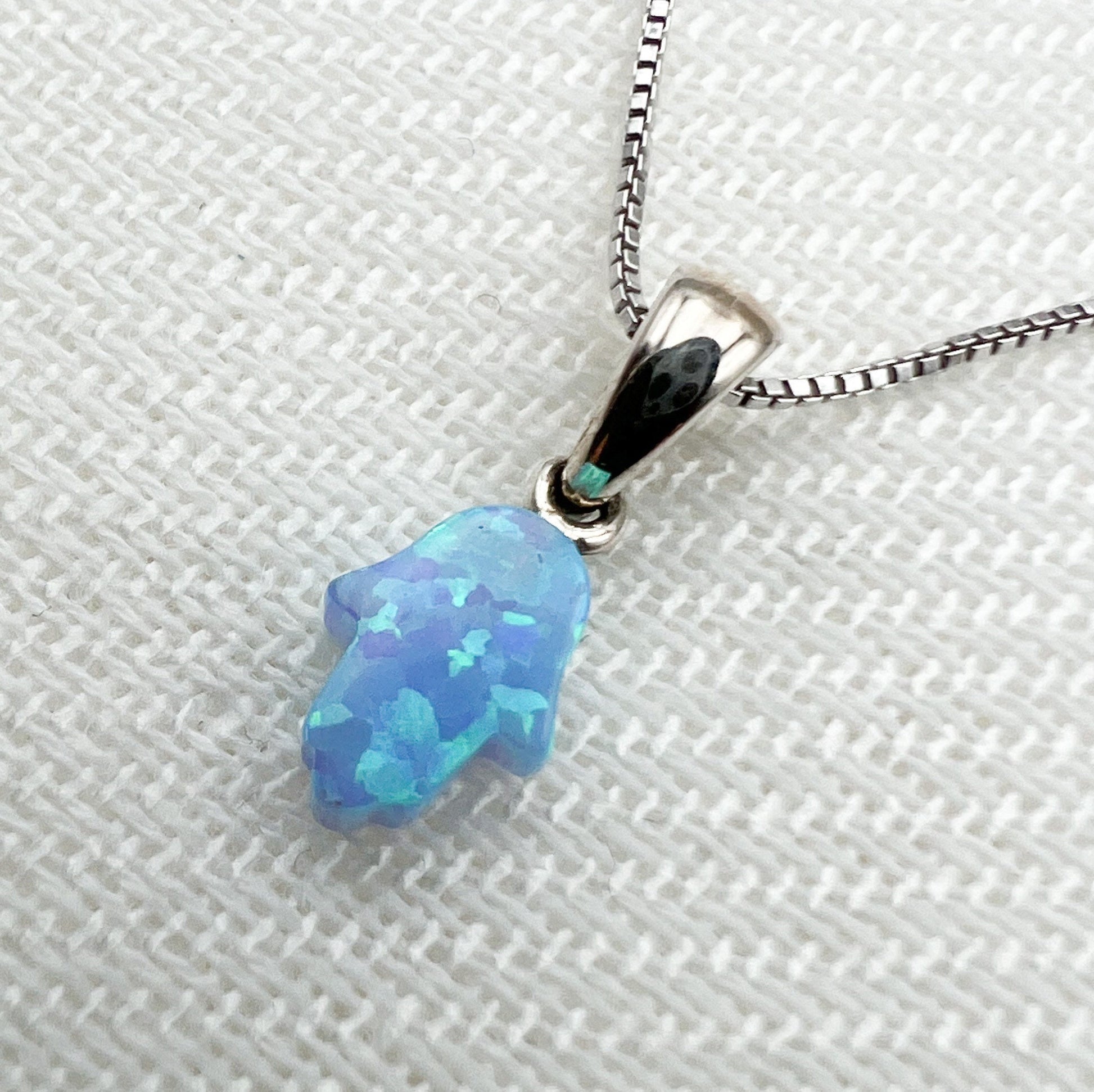 Blue Opal Hamsa Pendant in Sterling Silver 925