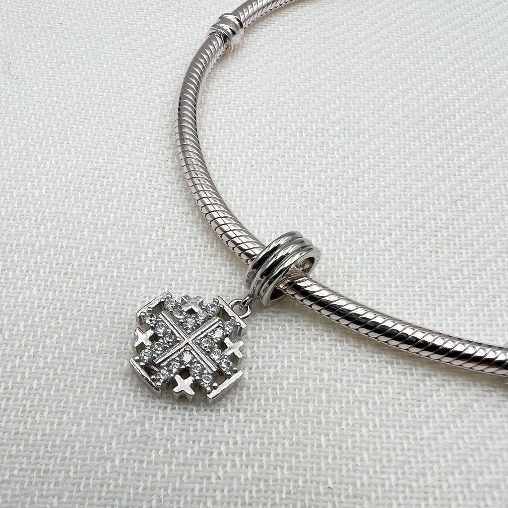 Jerusalem Cross Silver Charm with Zirconia for Pandora Bracelet