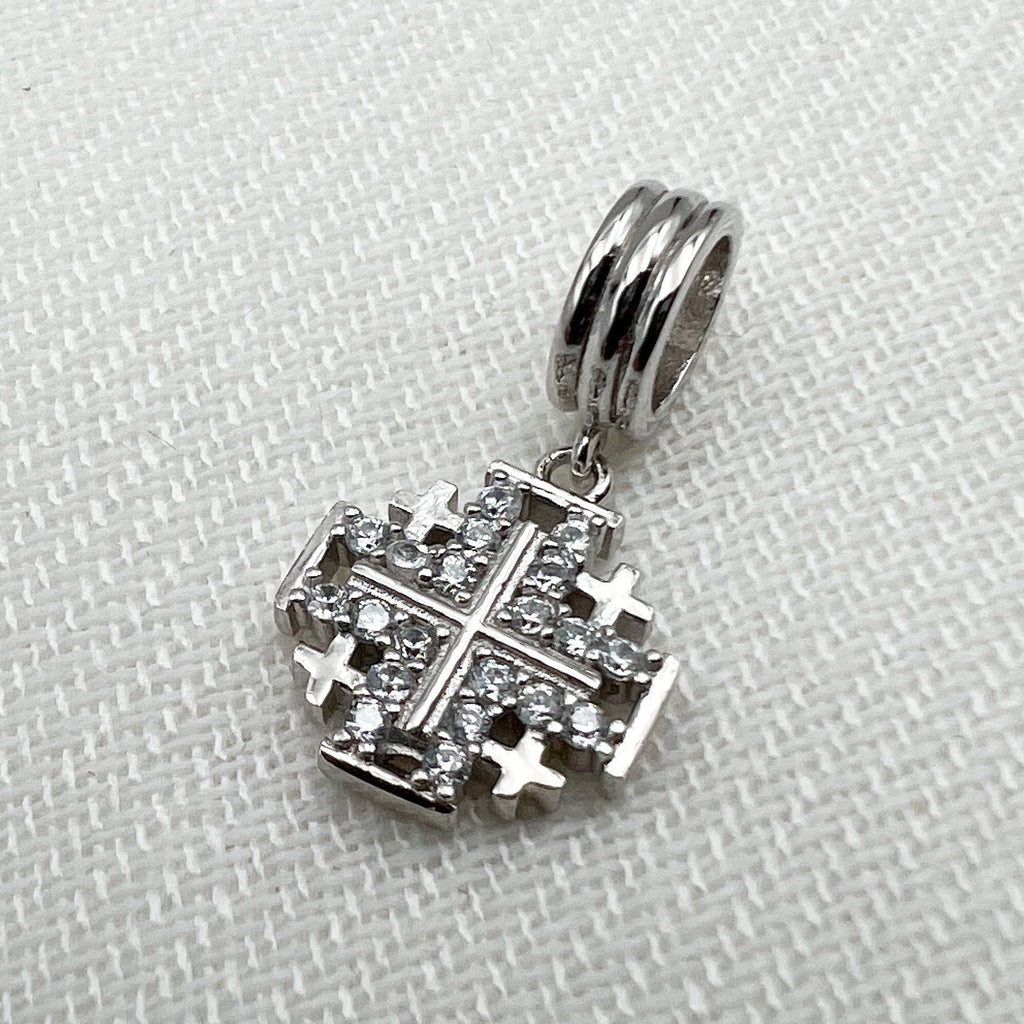Jerusalem Cross Silver Charm with Zirconia for Pandora Bracelet