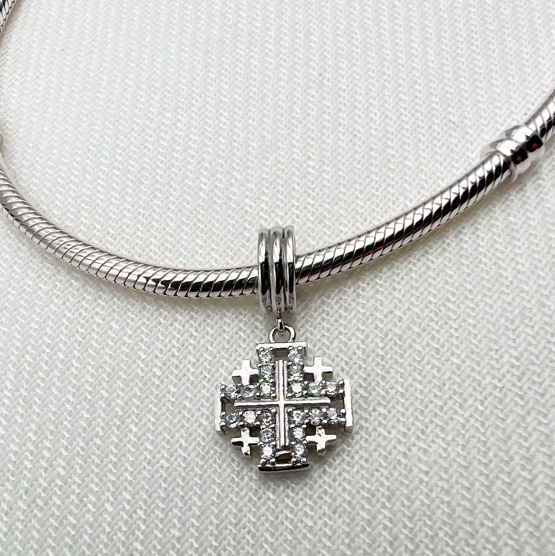 Jerusalem Cross Silver Charm with Zirconia for Pandora Bracelet