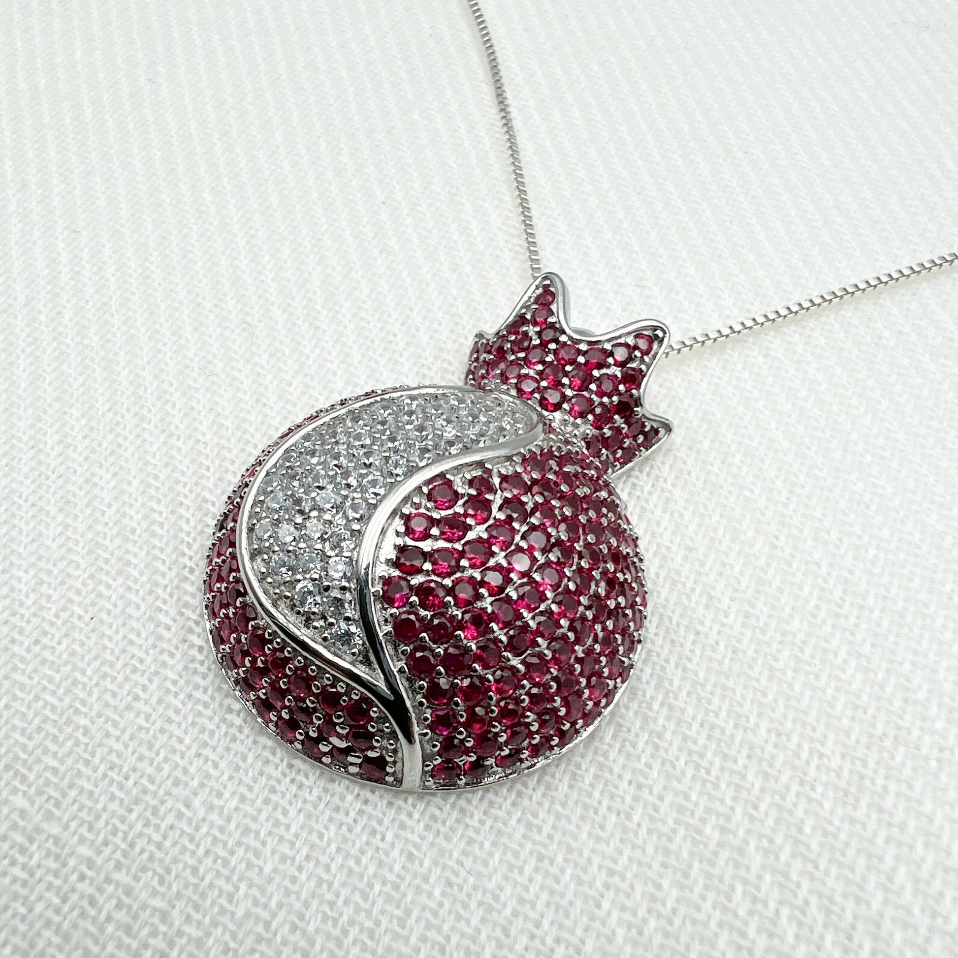 Pomegranate Pendant with Garnets and Zircons in Silver 925 - Includes Chain