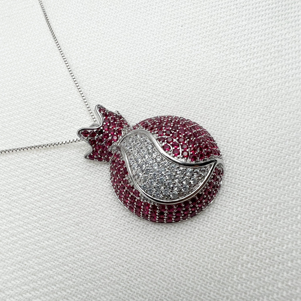 Pomegranate Pendant with Garnets and Zircons in Silver 925 - Includes Chain