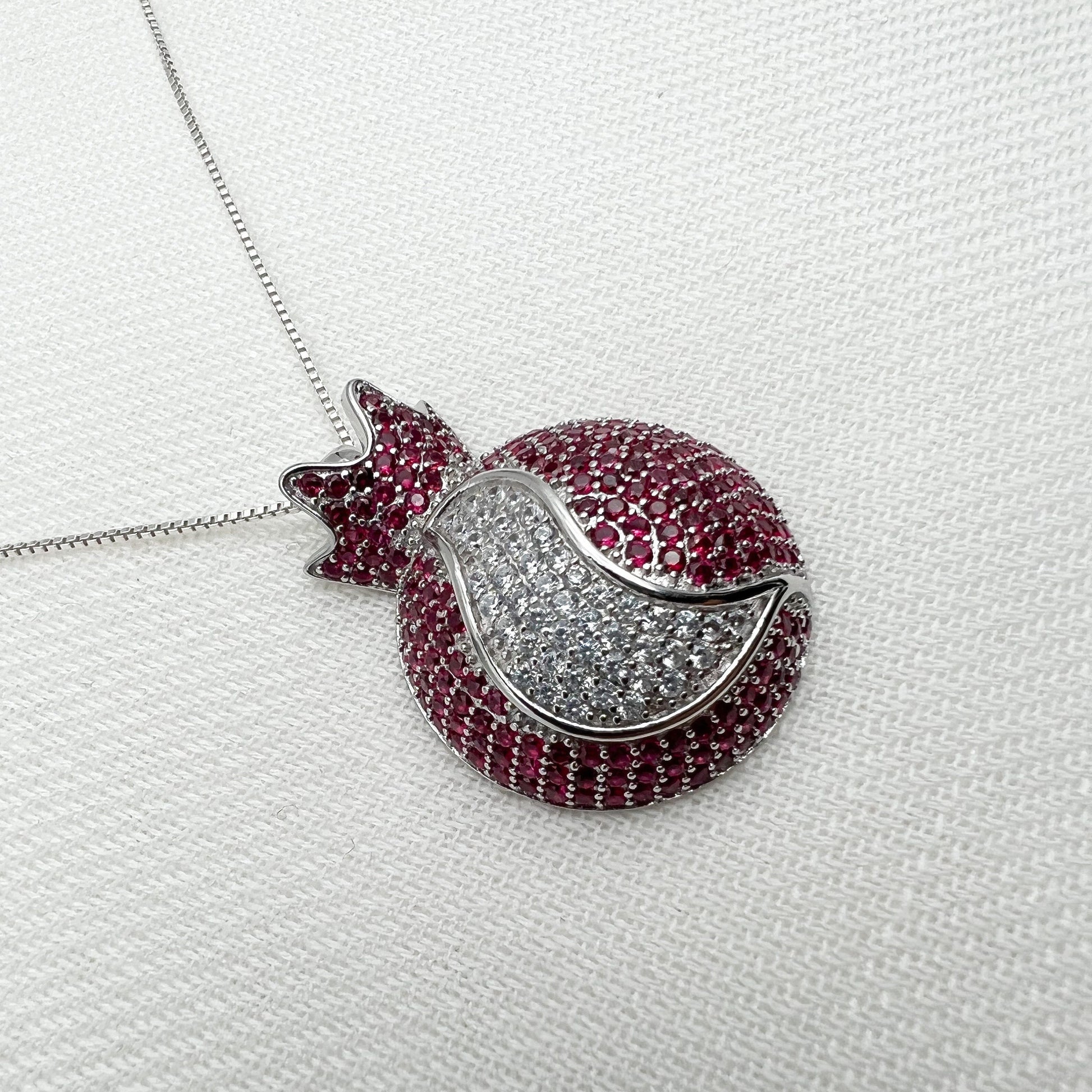 Pomegranate Pendant with Garnets and Zircons in Silver 925 - Includes Chain