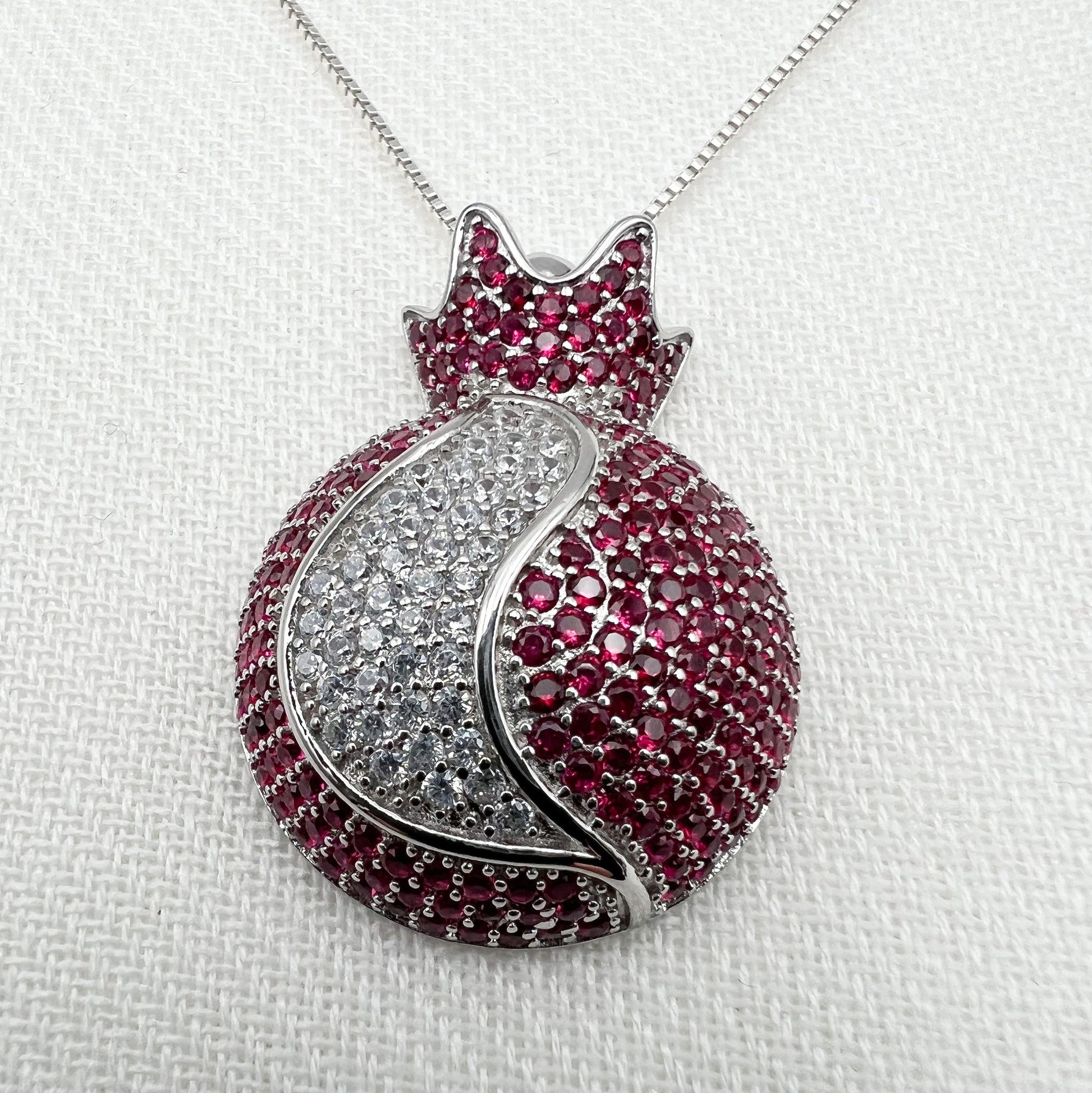 Pomegranate Pendant with Garnets and Zircons in Silver 925 - Includes Chain