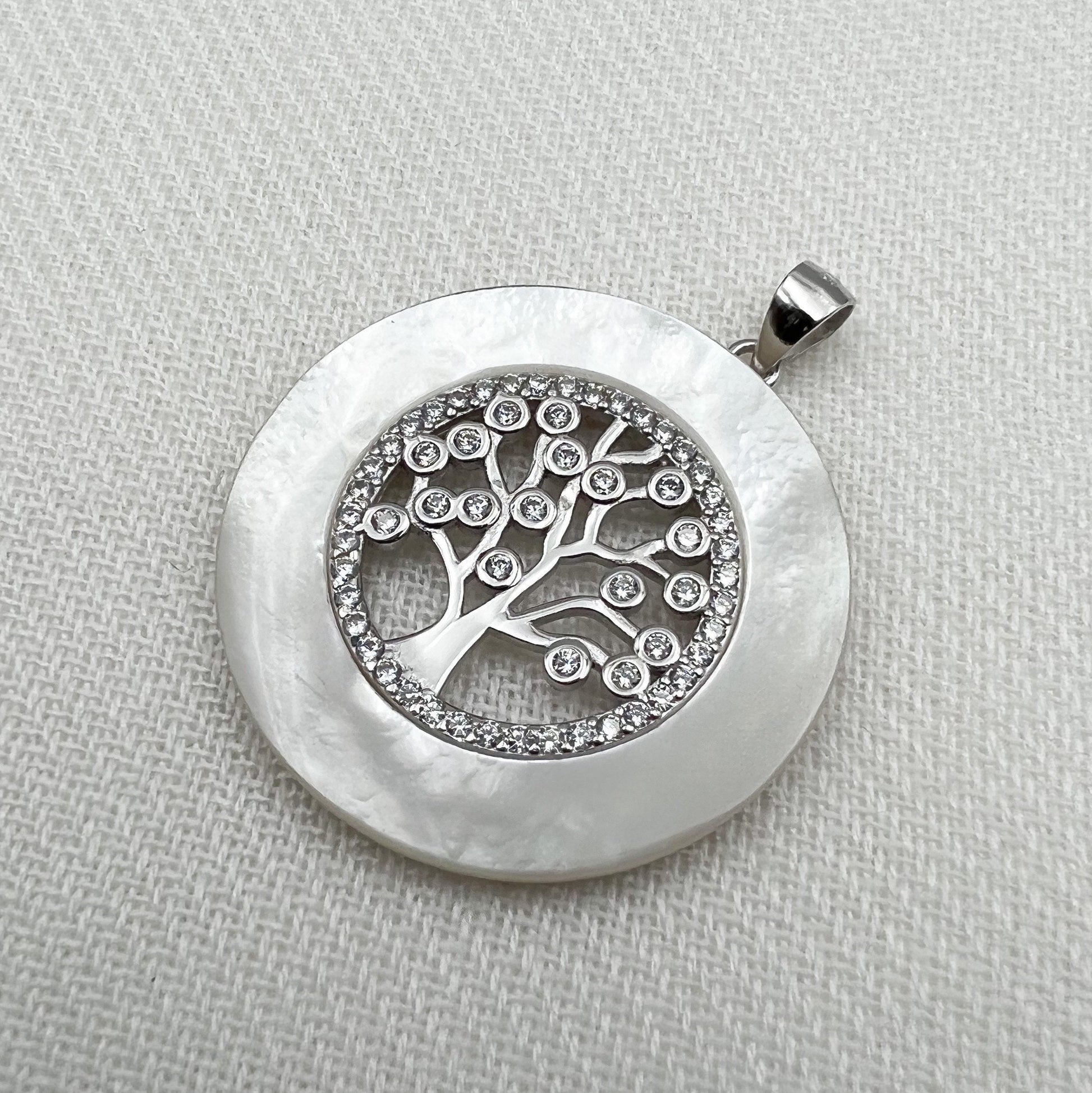 Tree of Life Pendant in Sterling Silver 925 with Mother of Pearl and Zircons