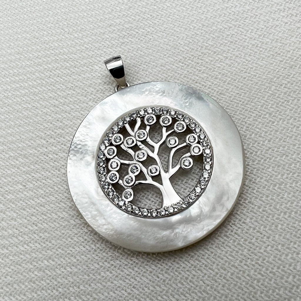 Tree of Life Pendant in Sterling Silver 925 with Mother of Pearl and Zircons