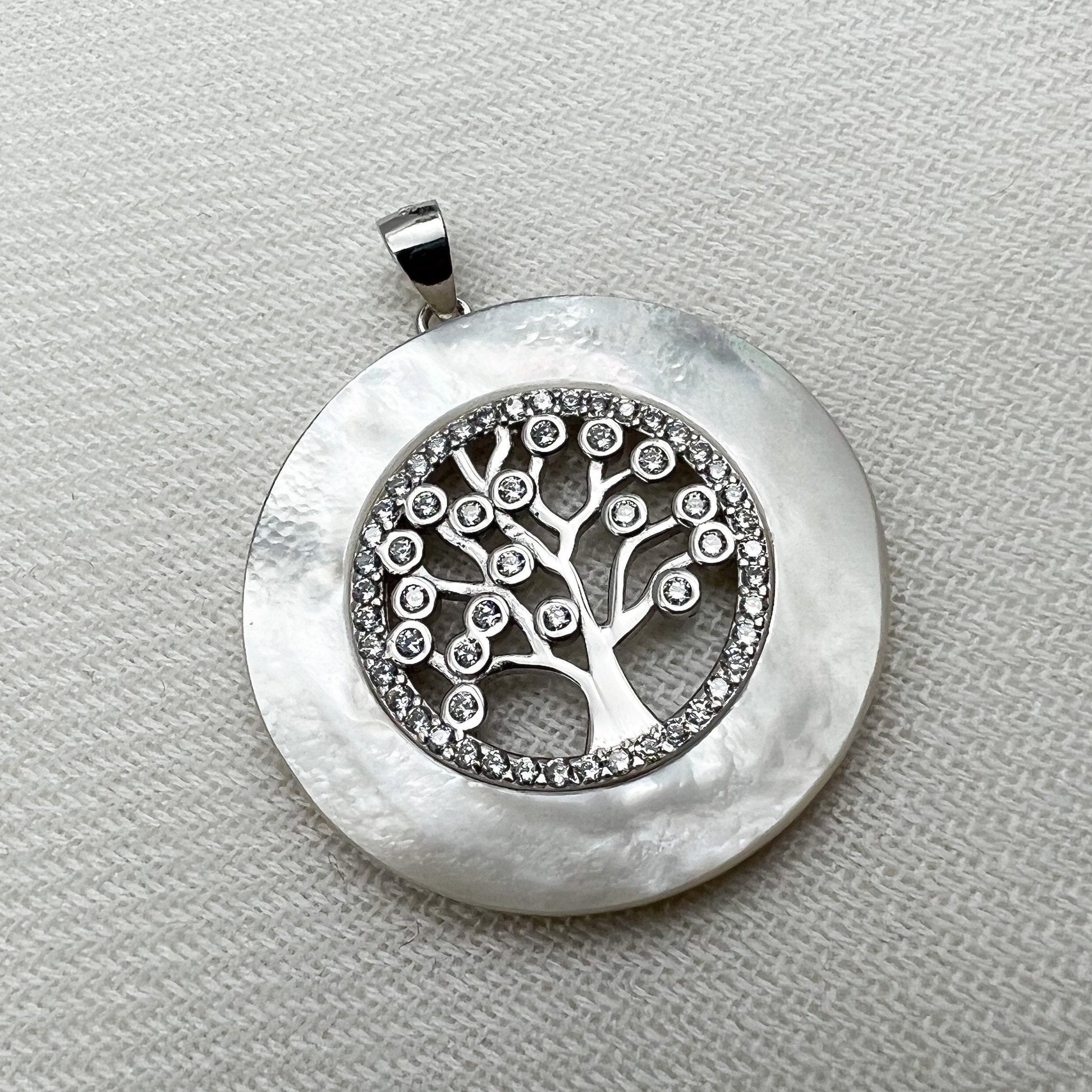 Tree of Life Pendant in Sterling Silver 925 with Mother of Pearl and Zircons