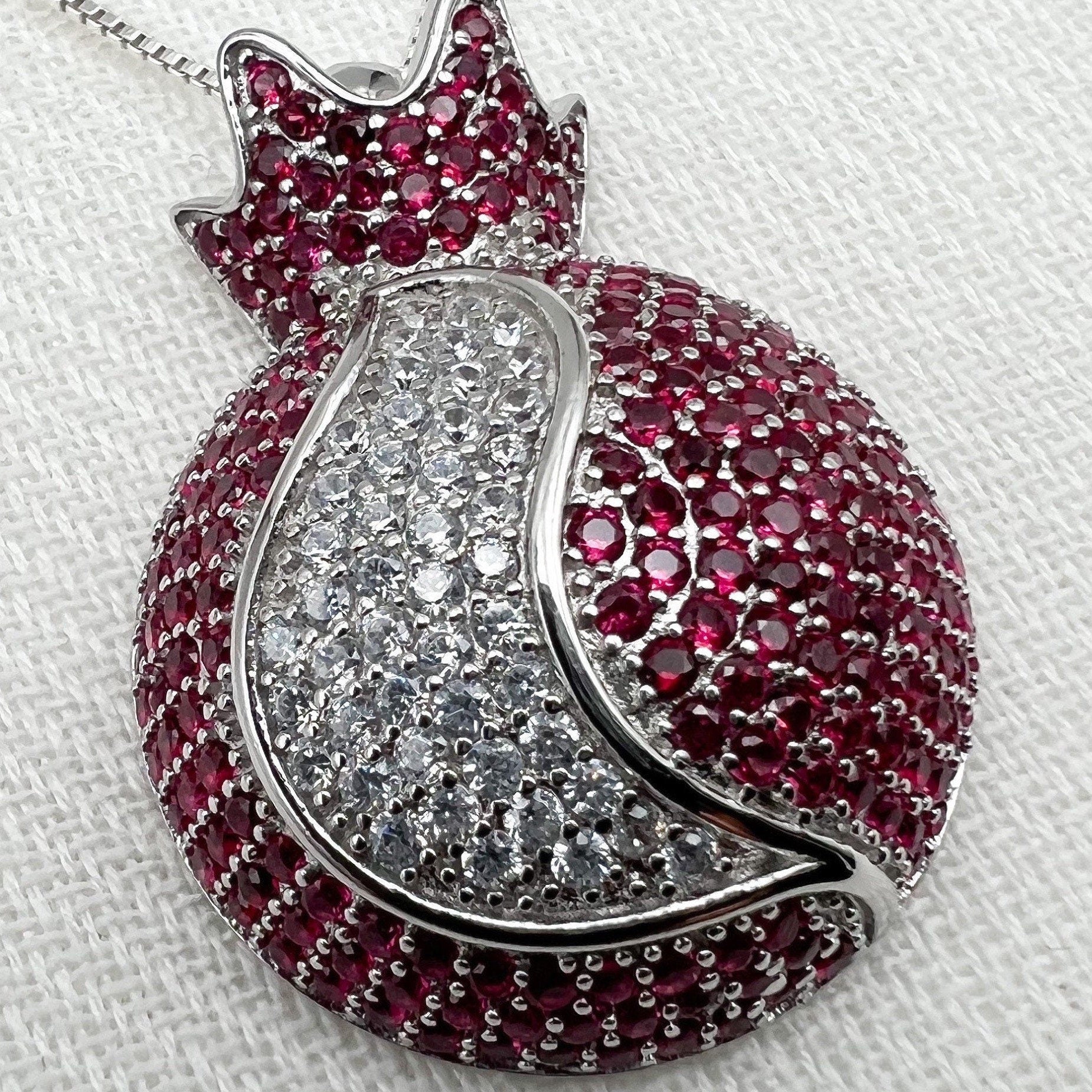 Pomegranate Pendant with Garnets and Zircons in Silver 925 - Includes Chain