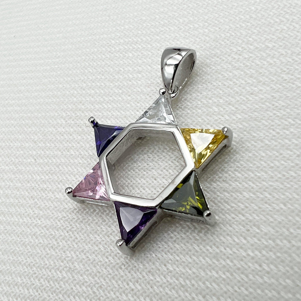 Sterling Silver David Star Pendant with Vibrant Gemstones