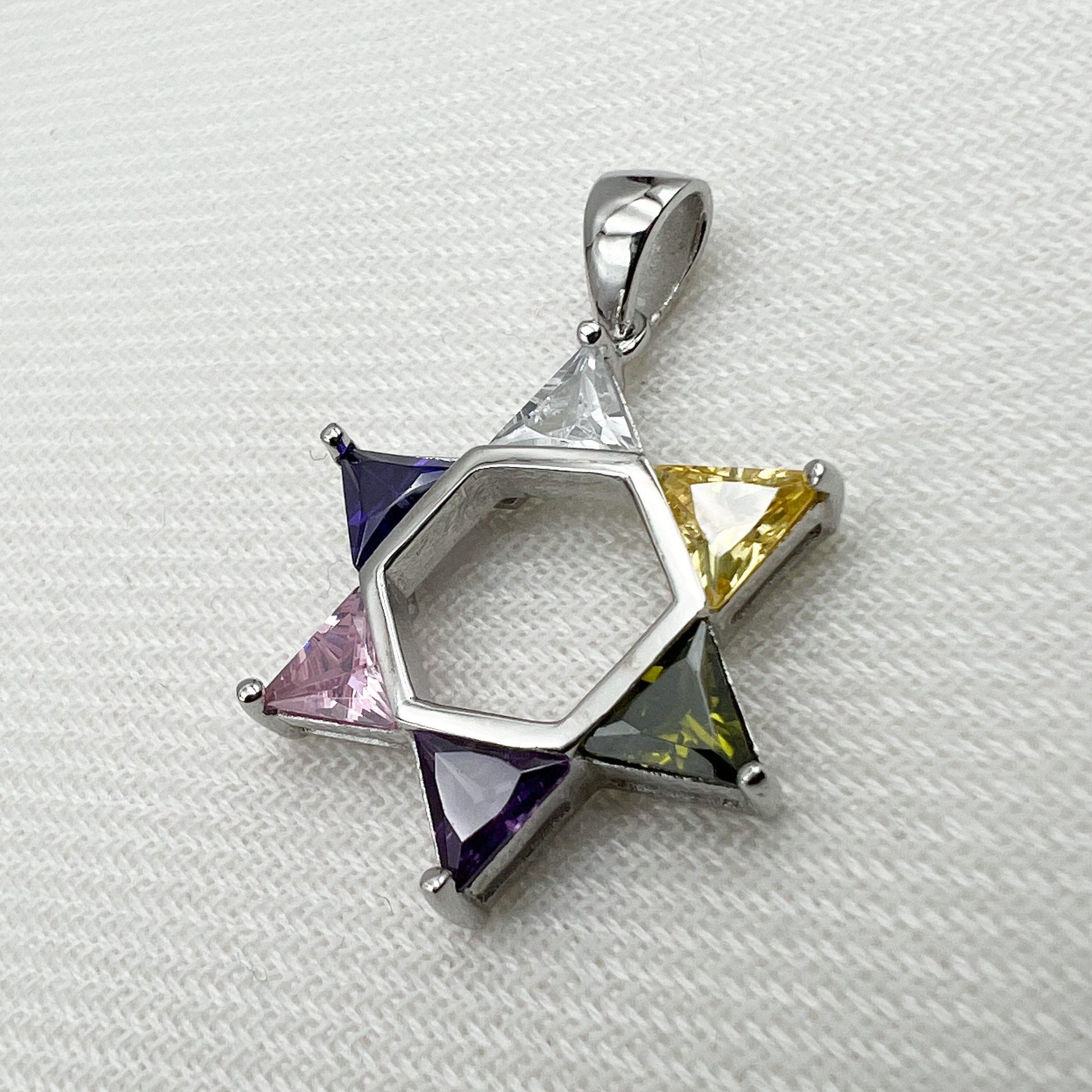 Sterling Silver David Star Pendant with Vibrant Gemstones