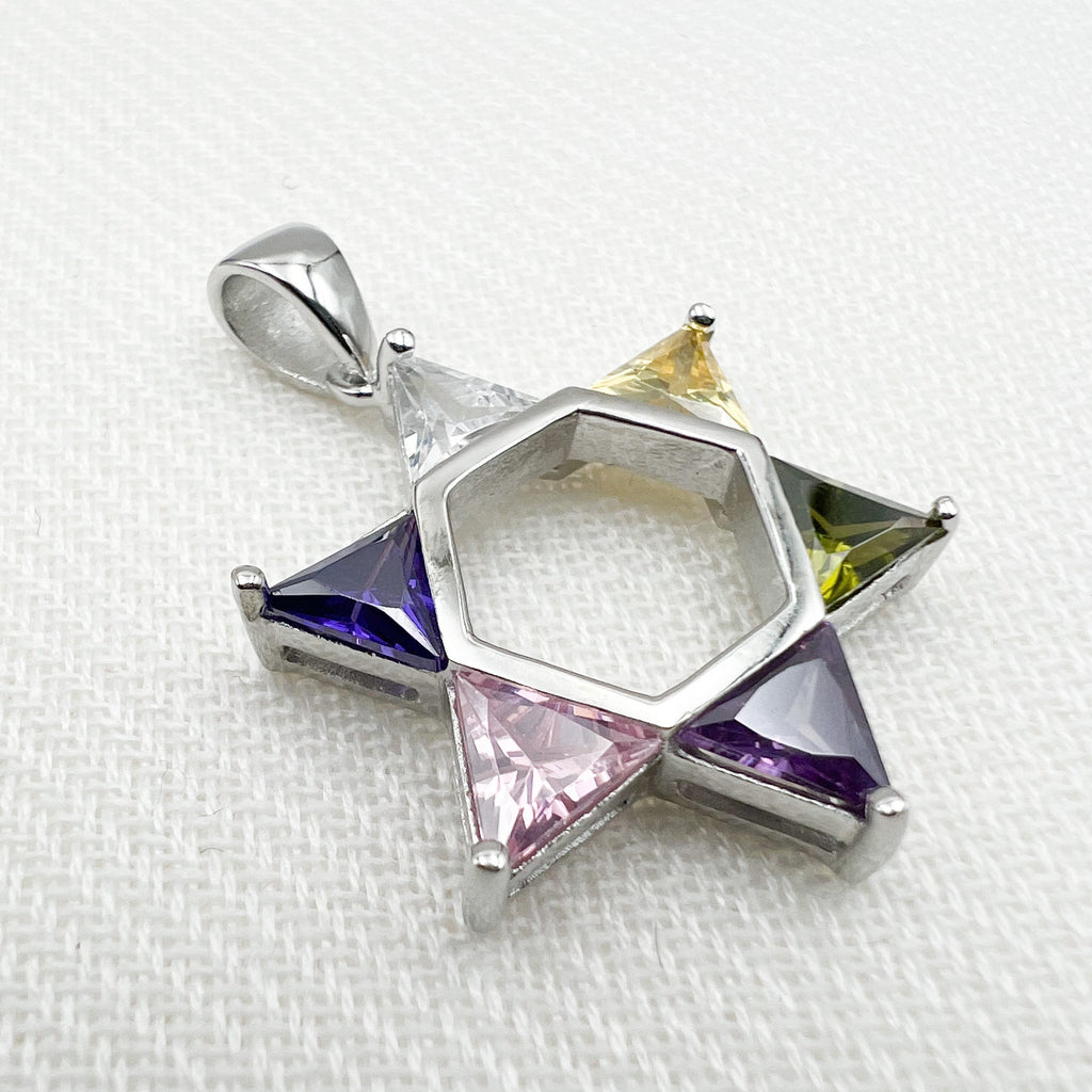 Sterling Silver David Star Pendant with Vibrant Gemstones
