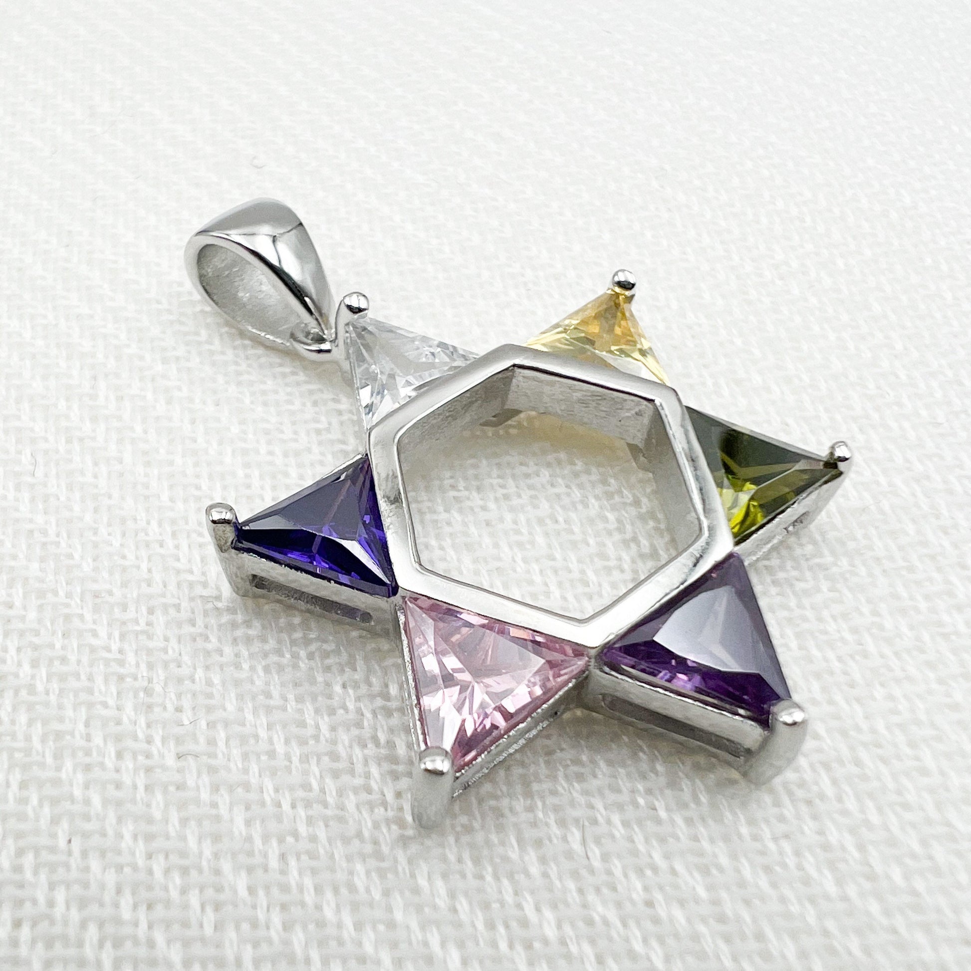 Sterling Silver David Star Pendant with Vibrant Gemstones