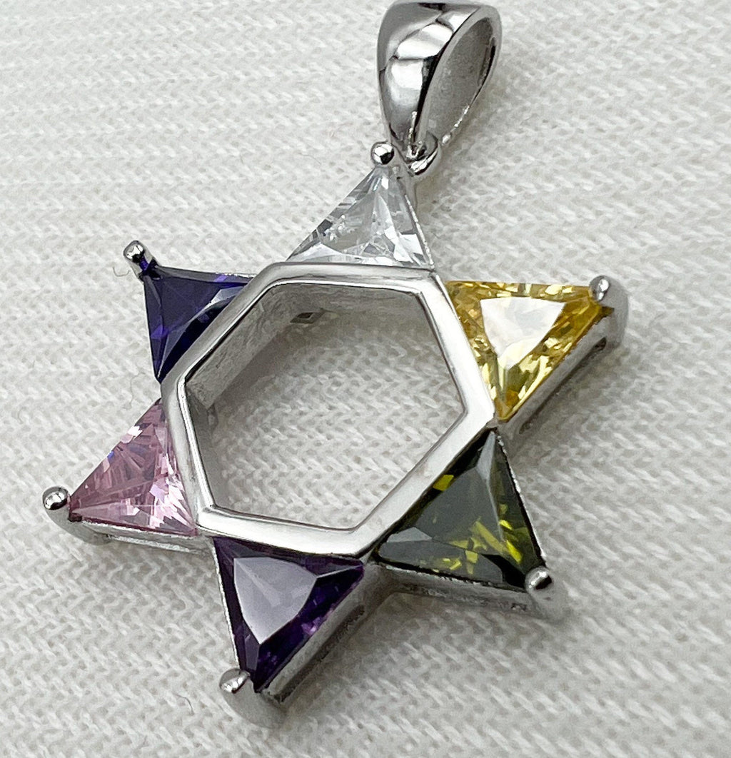 Colorful Gemstone Star of David Pendant in Sterling Silver
