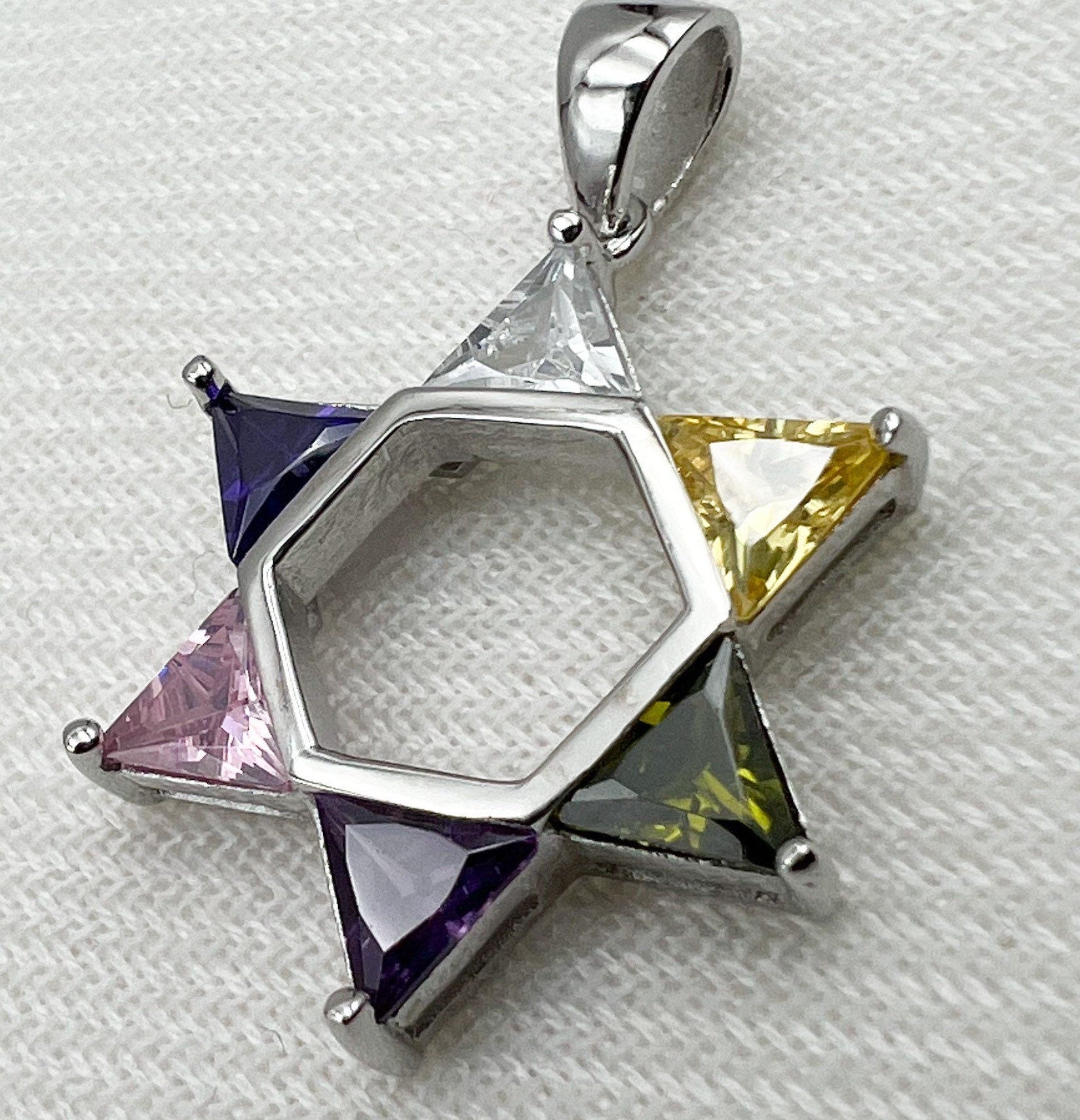 Colorful Gemstone Star of David Pendant in Sterling Silver